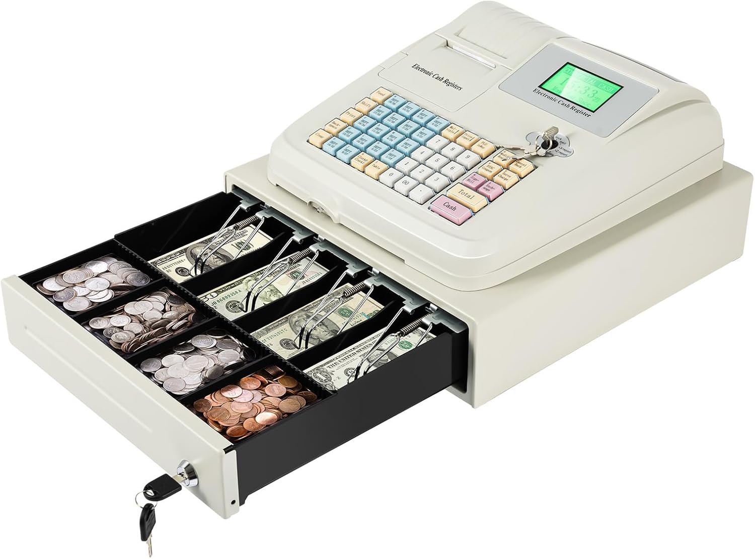 Caja registradora 48 teclados Caja registradora electrónica para pequeñas empresas con caja registradora térmica de 3000U y cajón de efectivo