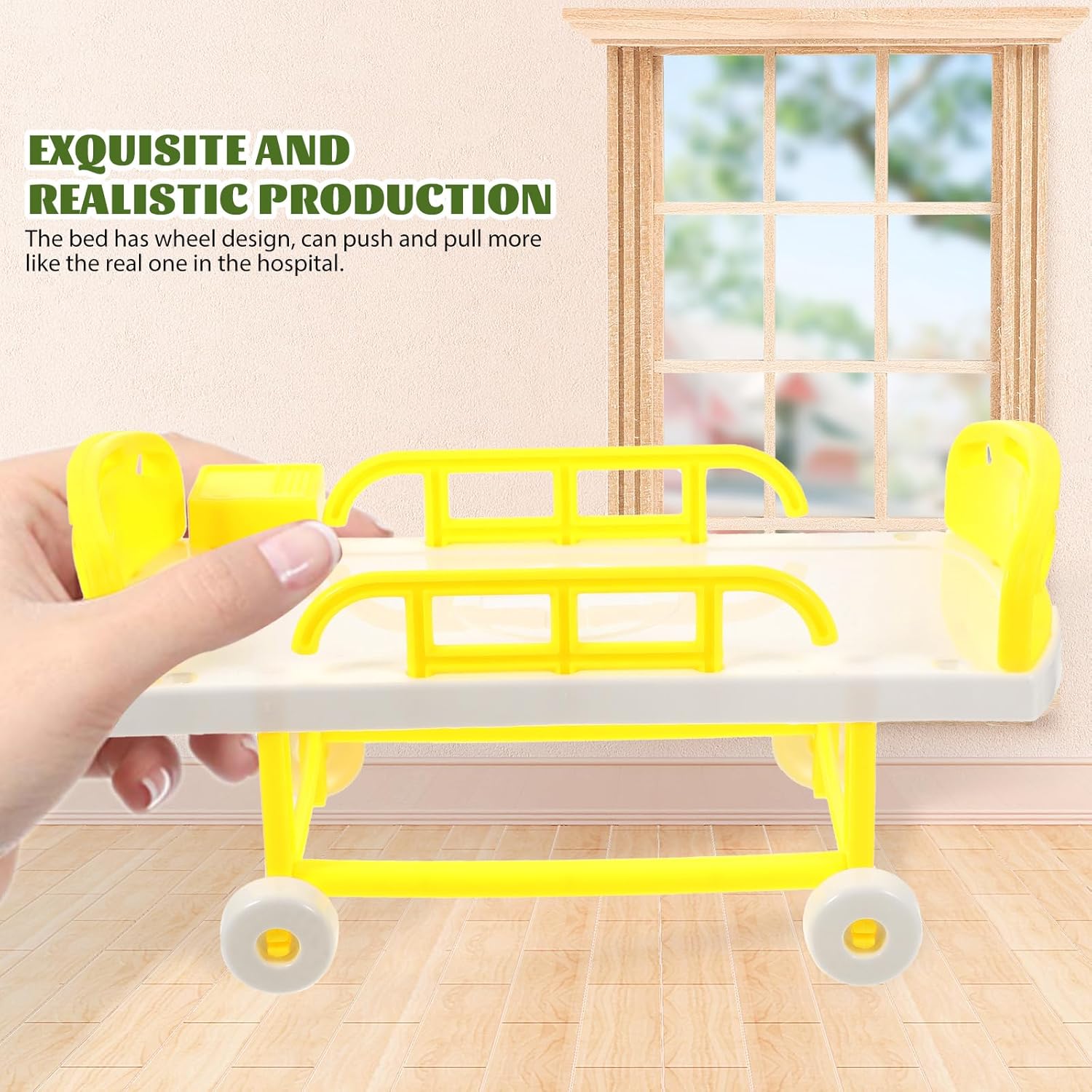 Zerodeko Decoración del hogar, 1 juego para niños, equipo de juego de simulación, cama de hospital en miniatura y botella de infusión modelo, juego