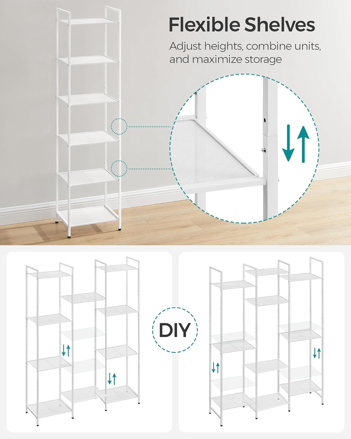SONGMICS Estante de almacenamiento de 6 niveles, estante de baño, soporte extensible para plantas con estante ajustable, para baño, sala de estar,