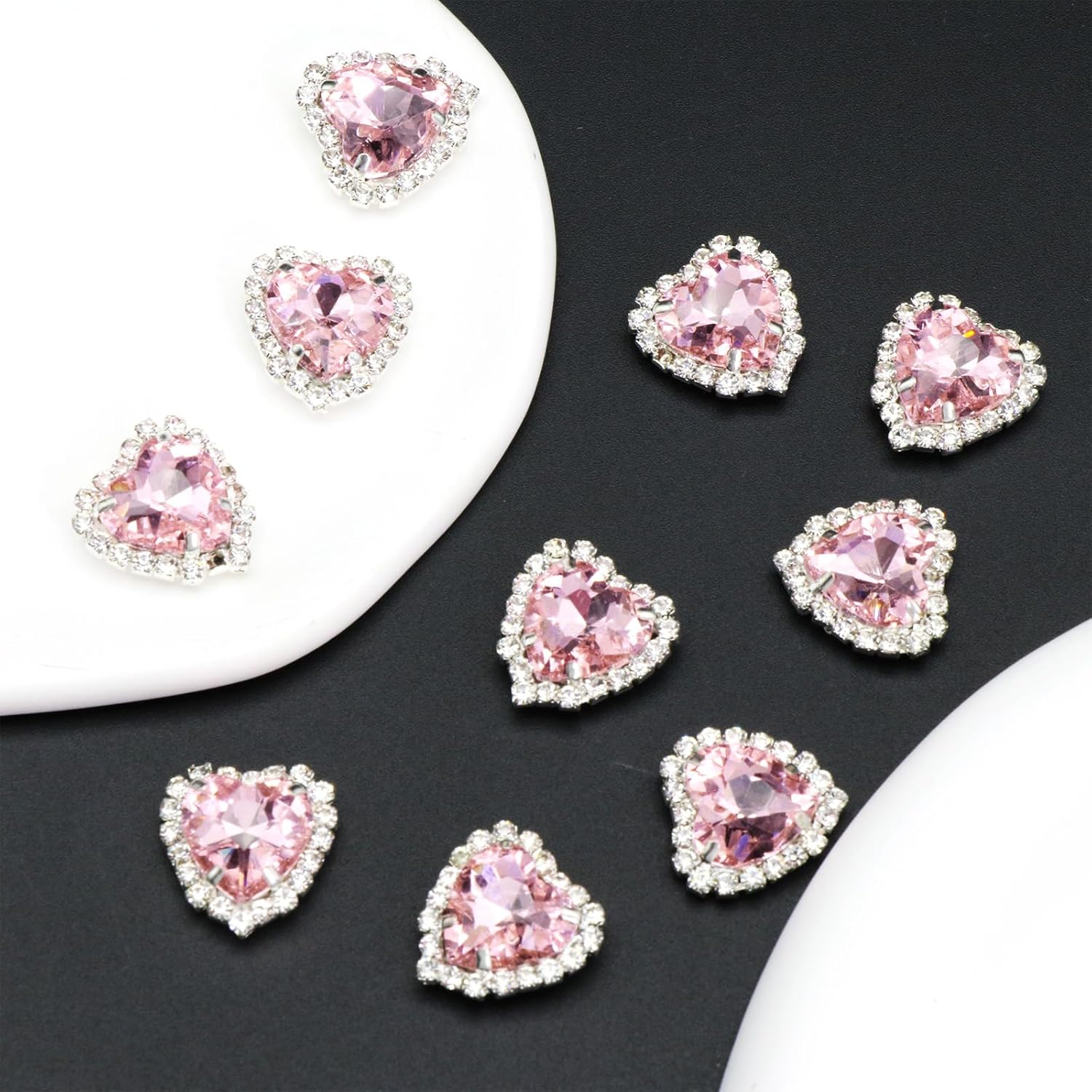 YAEISM Dijes de arte de uñas de corazón de 0.472 pulgadas, 10 piezas de diamantes de imitación de cristal 3D, dijes de uñas de diamante rosa