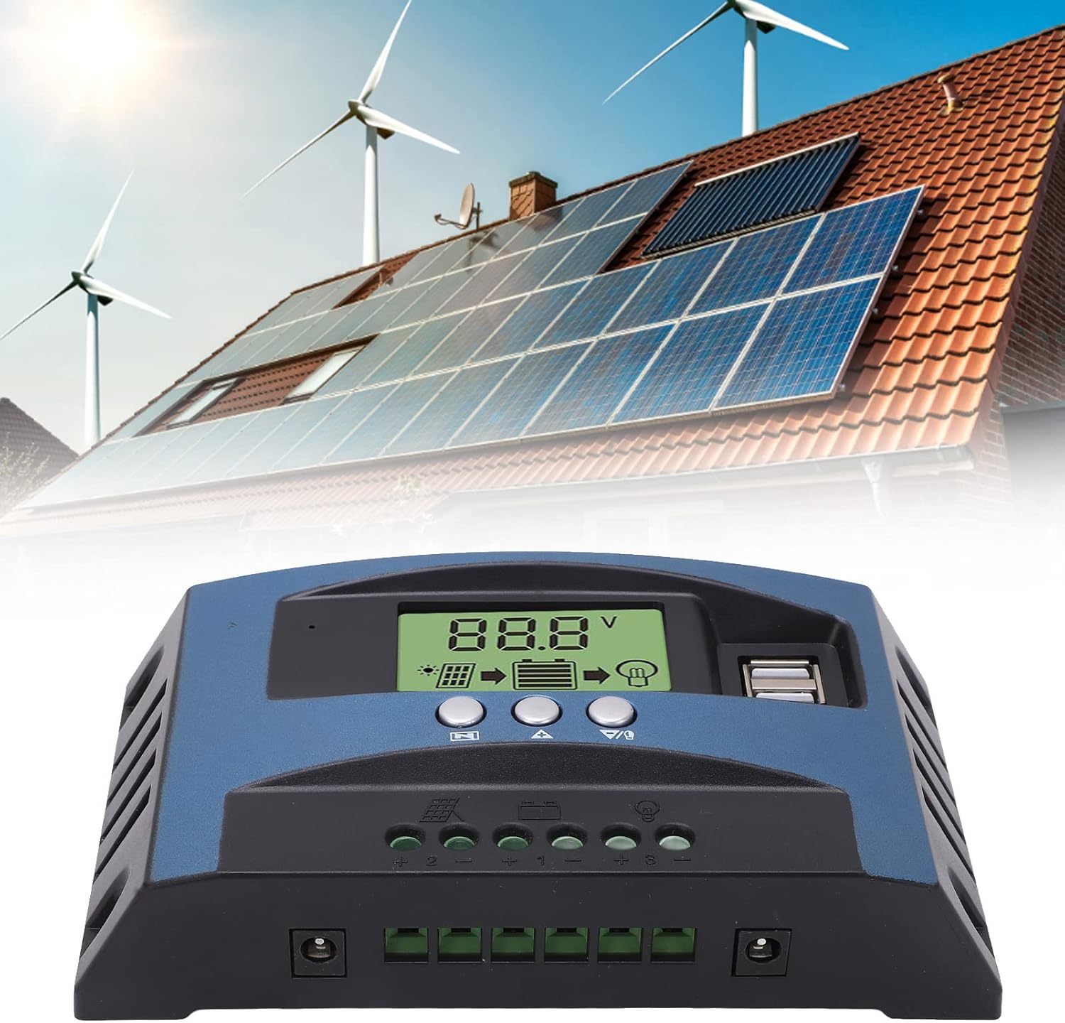 Controlador solar, controlador solar MPPT carga 12 V 24 V identificación inteligente pantalla LCD panel solar, controladores de energía (40 A)