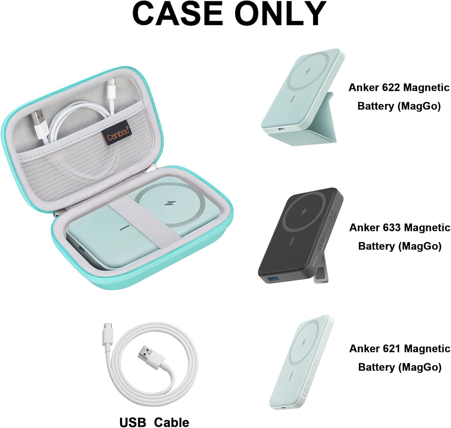 Canboc Estuche rígido de transporte para batería magnética Anker 622633621 (MagGoMagGo con Popsocket), cargador portátil inalámbrico magnético