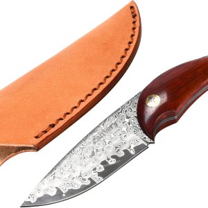 Outlery Cuchillo de acero de Damasco  Cuchillo táctico de caza de hoja fija con funda para cinturón, acero de calidad hecho a mano, ideal para Outlery Cuchillo de acero de Damasco  Cuchillo táctico de caza de hoja fija con funda para cinturón, acero de calidad hecho a mano, ideal para