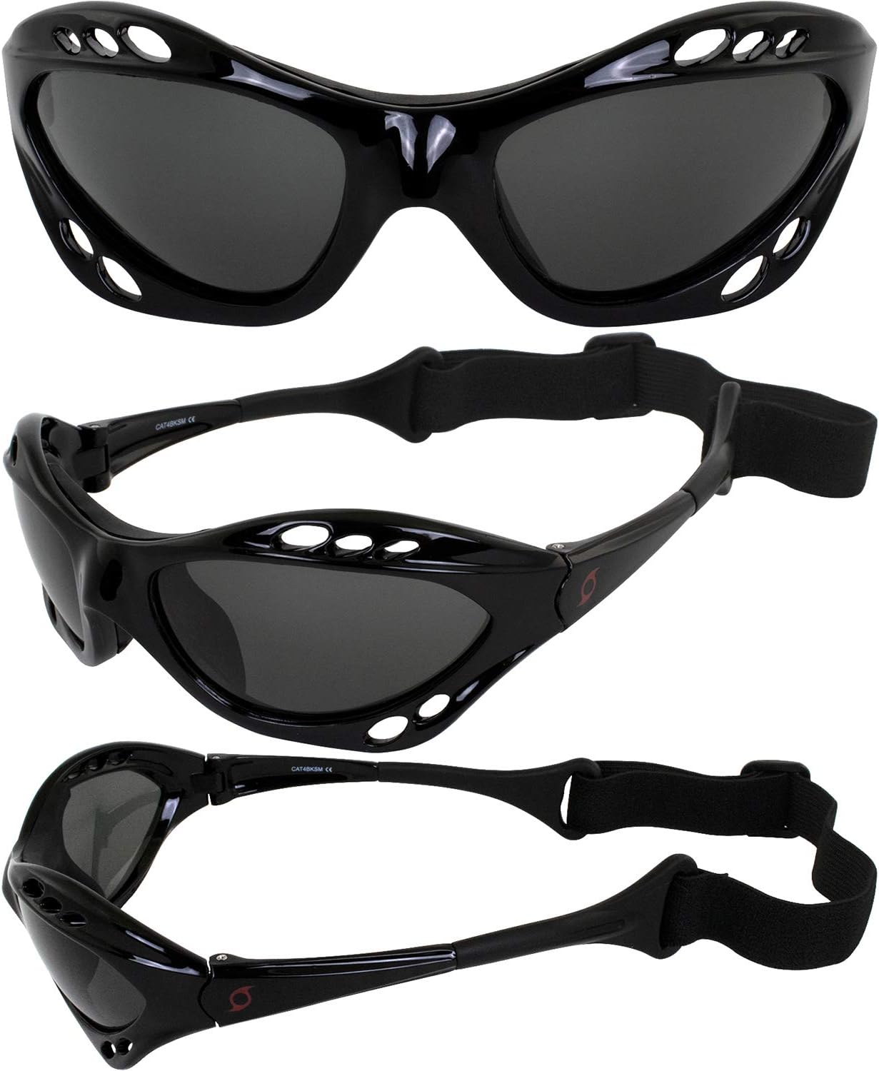 Gafas flotantes polarizadas para moto acuática de categoría 4, juego de 2 unidades, marcos acolchados negros con lentes de espejo ahumado y azul
