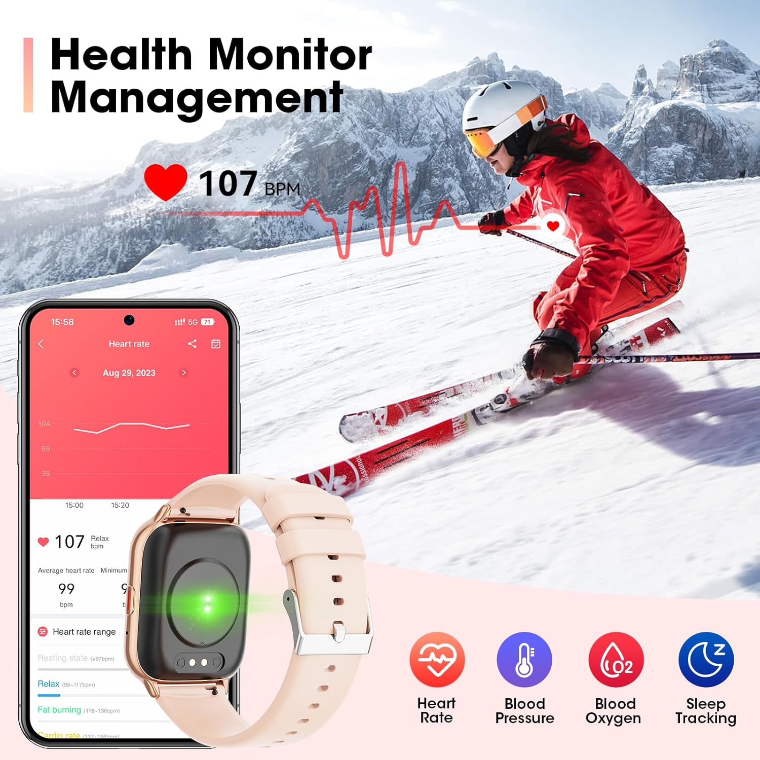 Smart Watch for Men Women Android Phones iOS(AnswerMake Calls), 1.85″ Fitness Tracker Watch Smartwatch with Heart Rate Sleep Monitor, IP68
