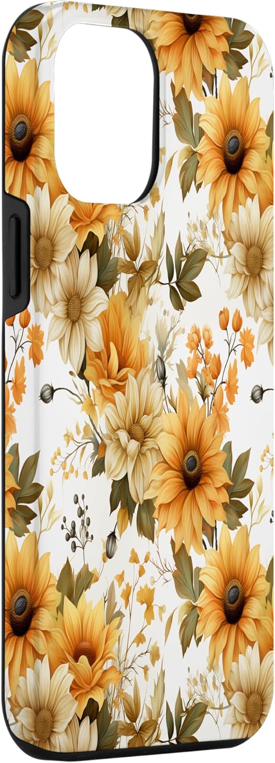Funda estética para iPhone 13 Pro Max Cottagecore Otoño Vintage Cosecha Flores Calabaza
