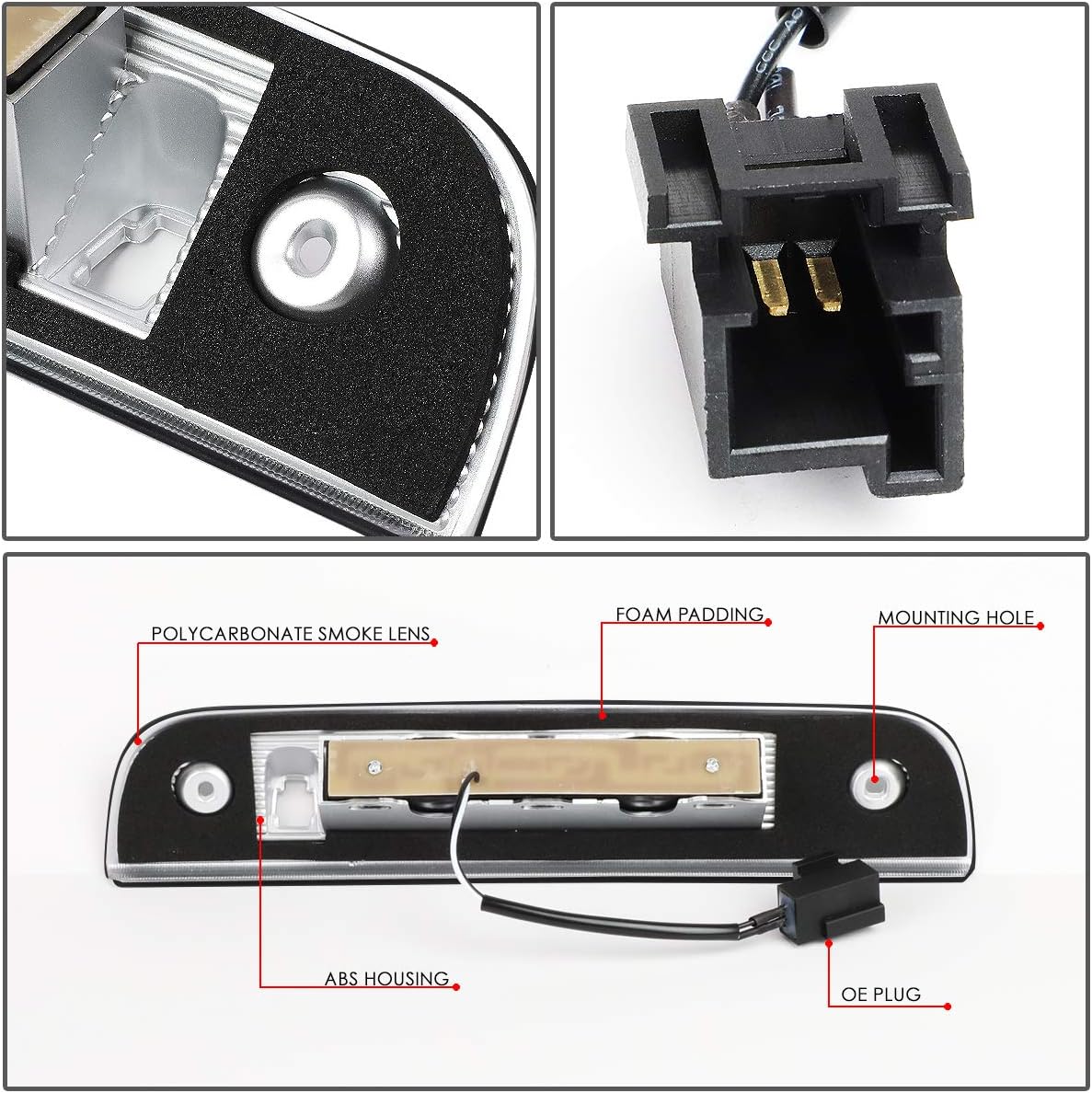 DNA MOTORING 3BL-DNIT07-LED-BK-SM Luz de freno LED de tercera cola con carcasa negra compatible con Dodge Nitro 07-12