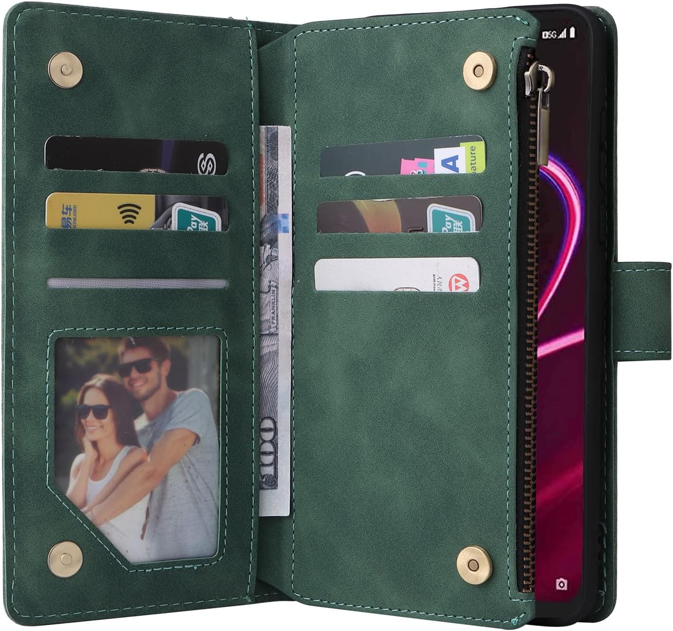 LBYZCASE T-Mobile REVVL 6 5G 6.52 pulgadas con ranuras para tarjetas, función atril con cierre magnético, cierre magnético, correa de muñeca para
