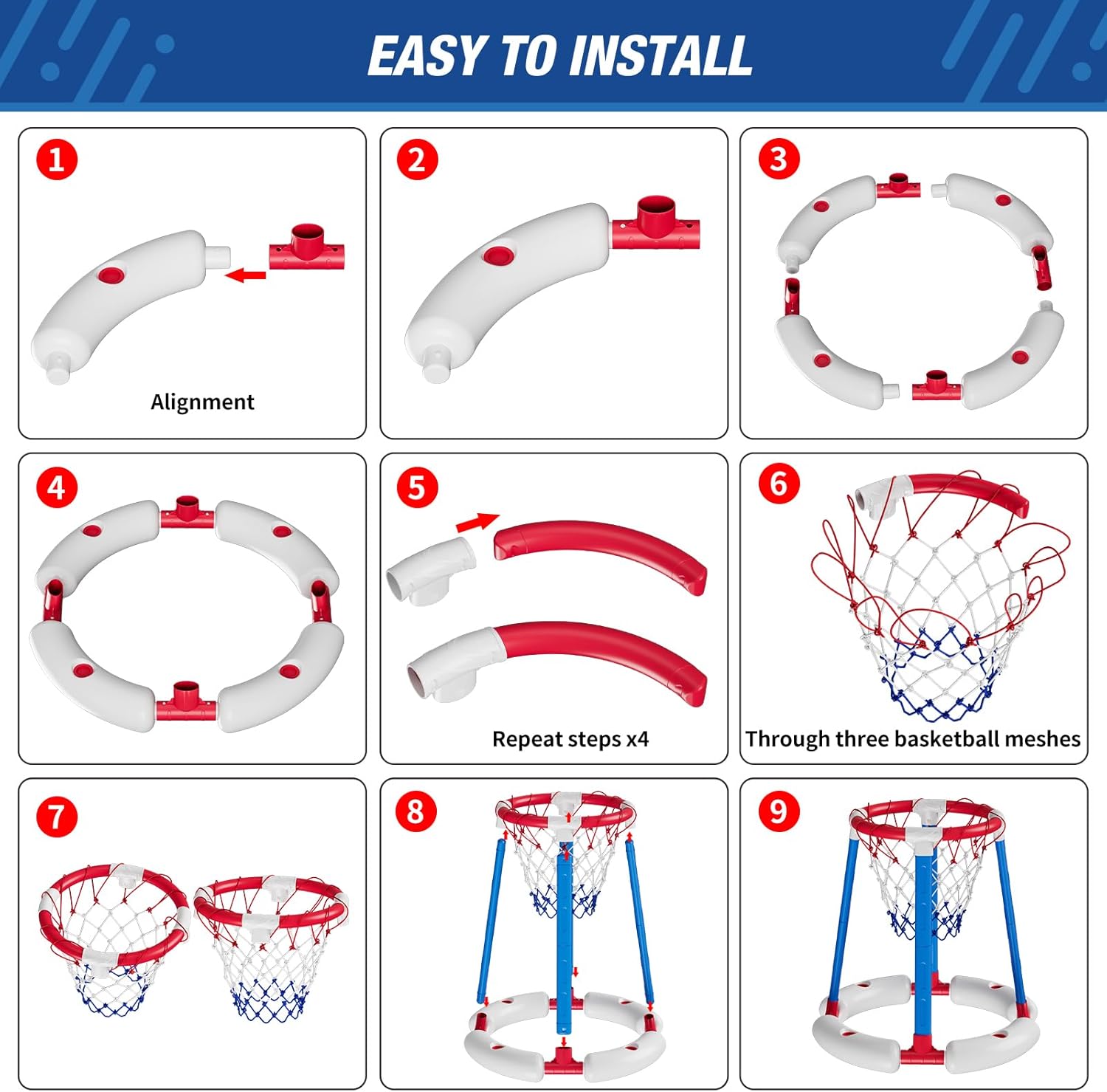 HYES Aro de baloncesto flotante sin tablero, rojo