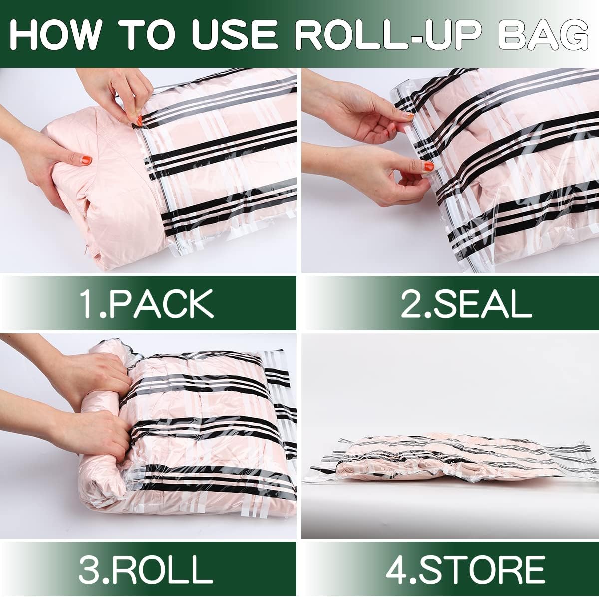 Paquete de 20 bolsas de almacenamiento al vacío, bolsas ahorradoras de espacio, bolsas de almacenamiento de compresión para edredones y mantas,
