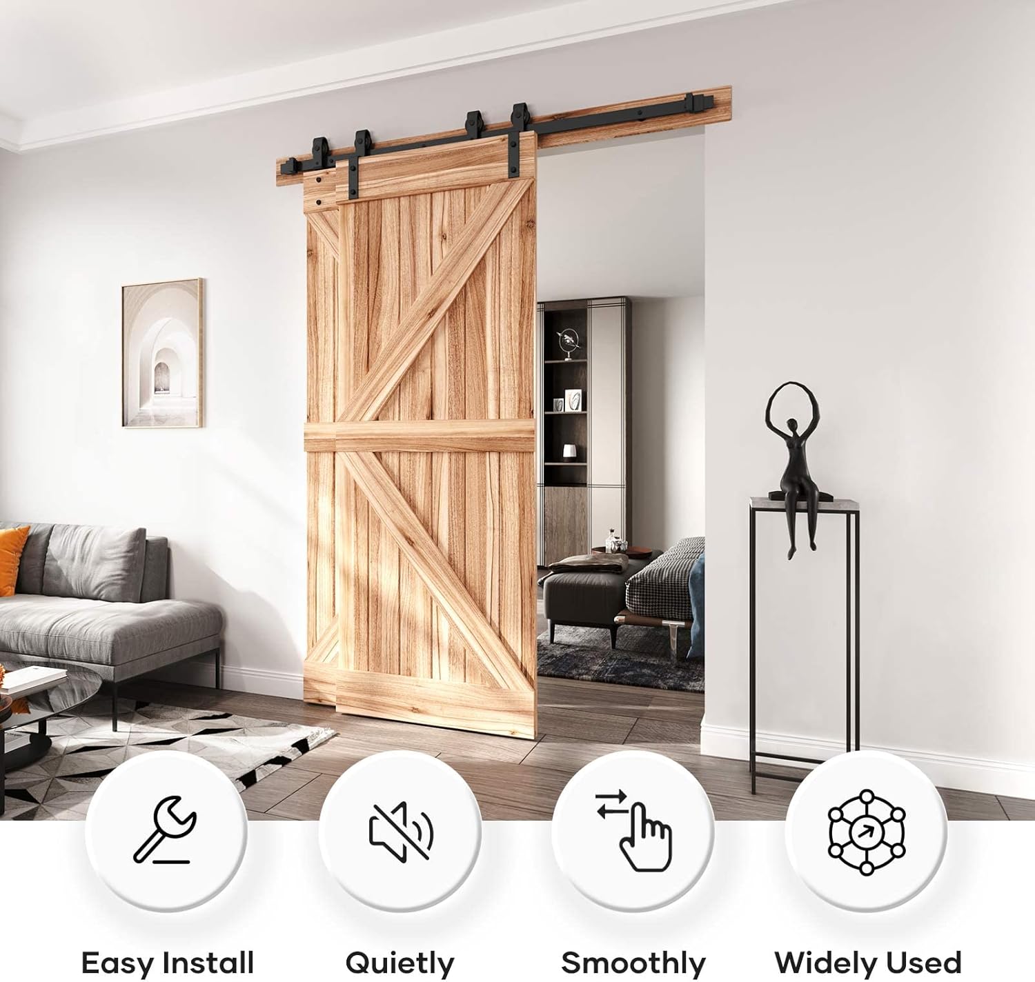 EaseLife – Kit de herrajes para puerta de granero corredera doble, riel único