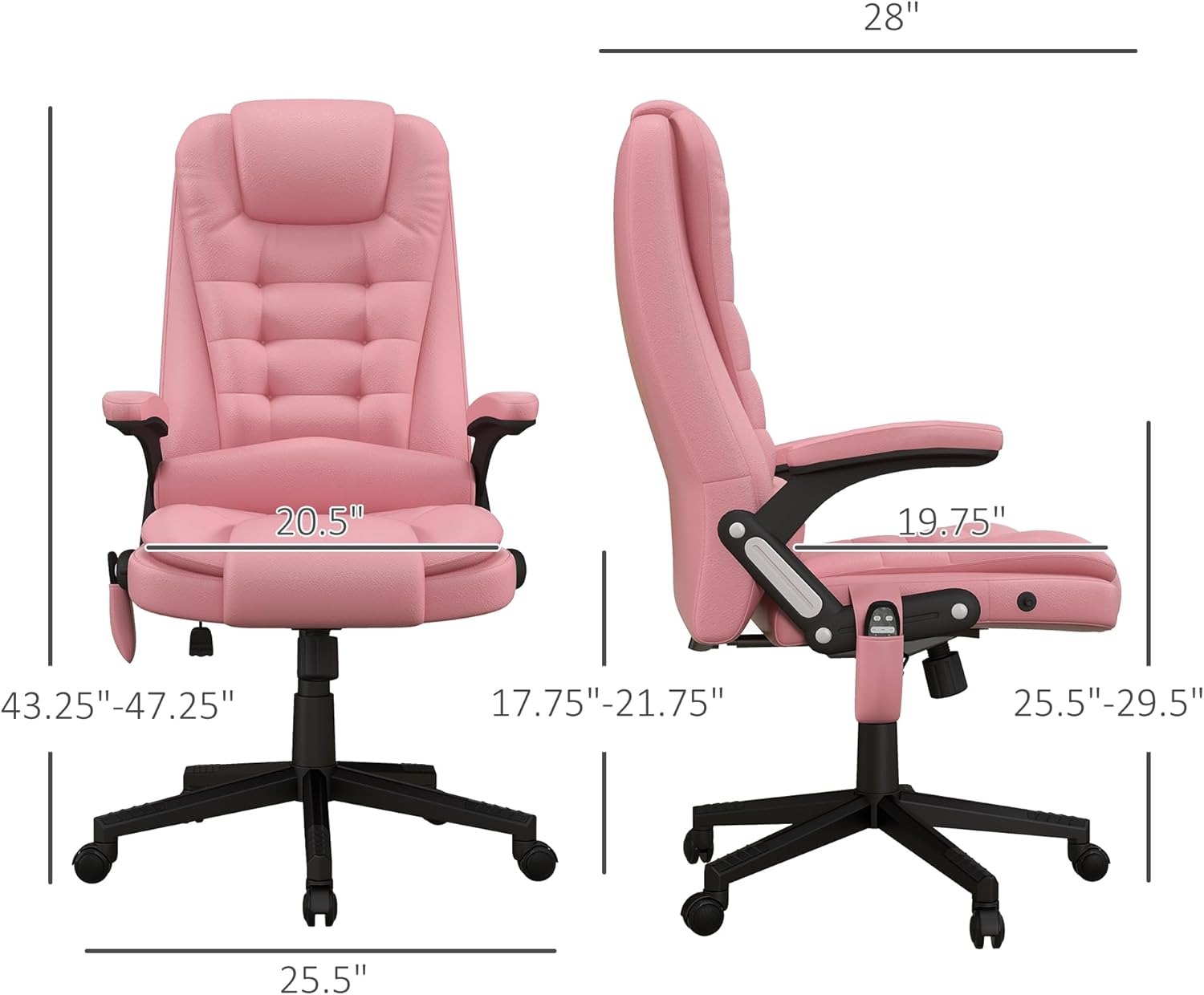 HOMCOM Silla de oficina de masaje con vibración de respaldo alto con 6 puntos de vibración, silla de computadora reclinable con calefacción de piel