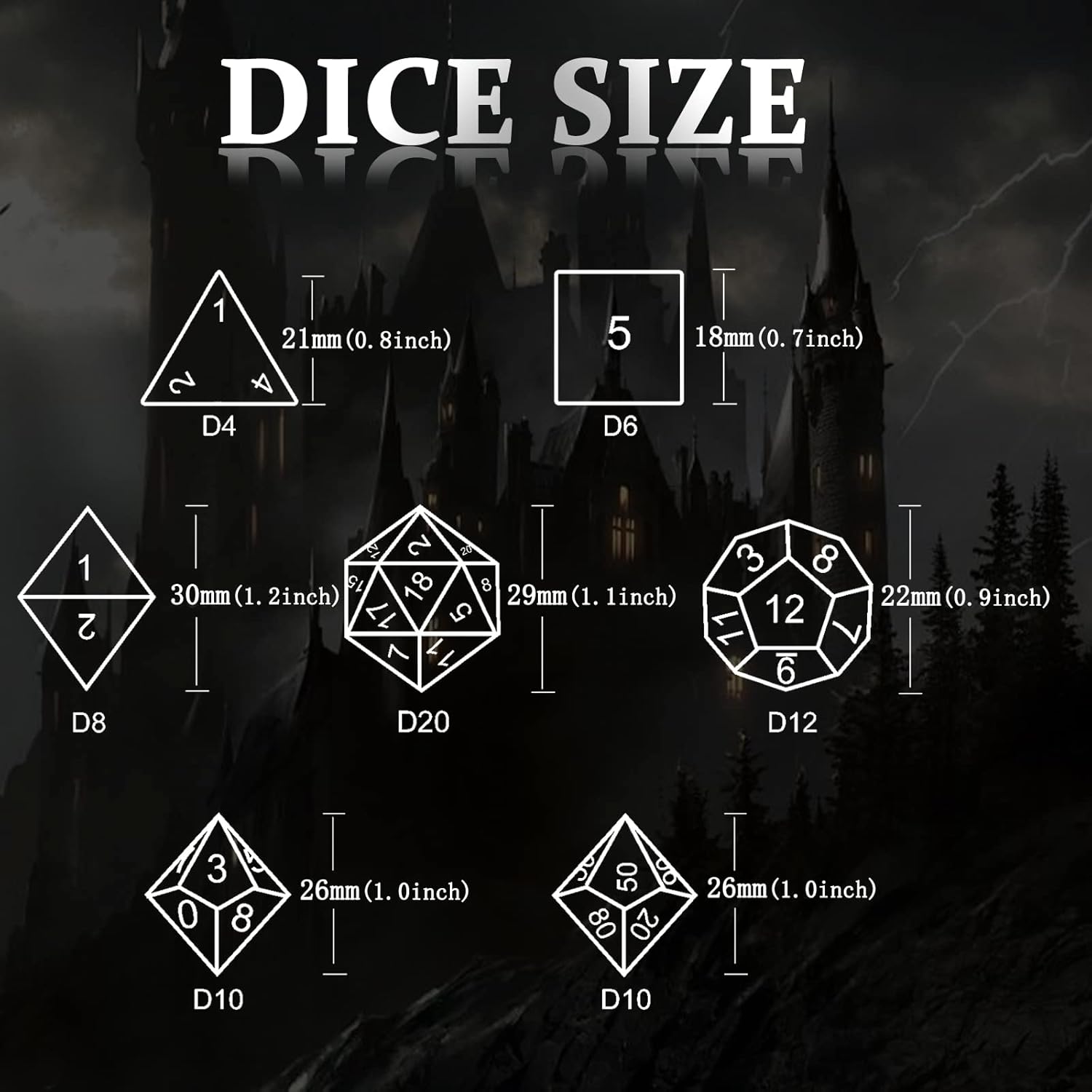 D&D Dice, Dungeons and Dragons, HNCCESG – Juego de dados de metal poliédricos huecos para juegos de rol D y D, dados de iniciación para RPG MTG,