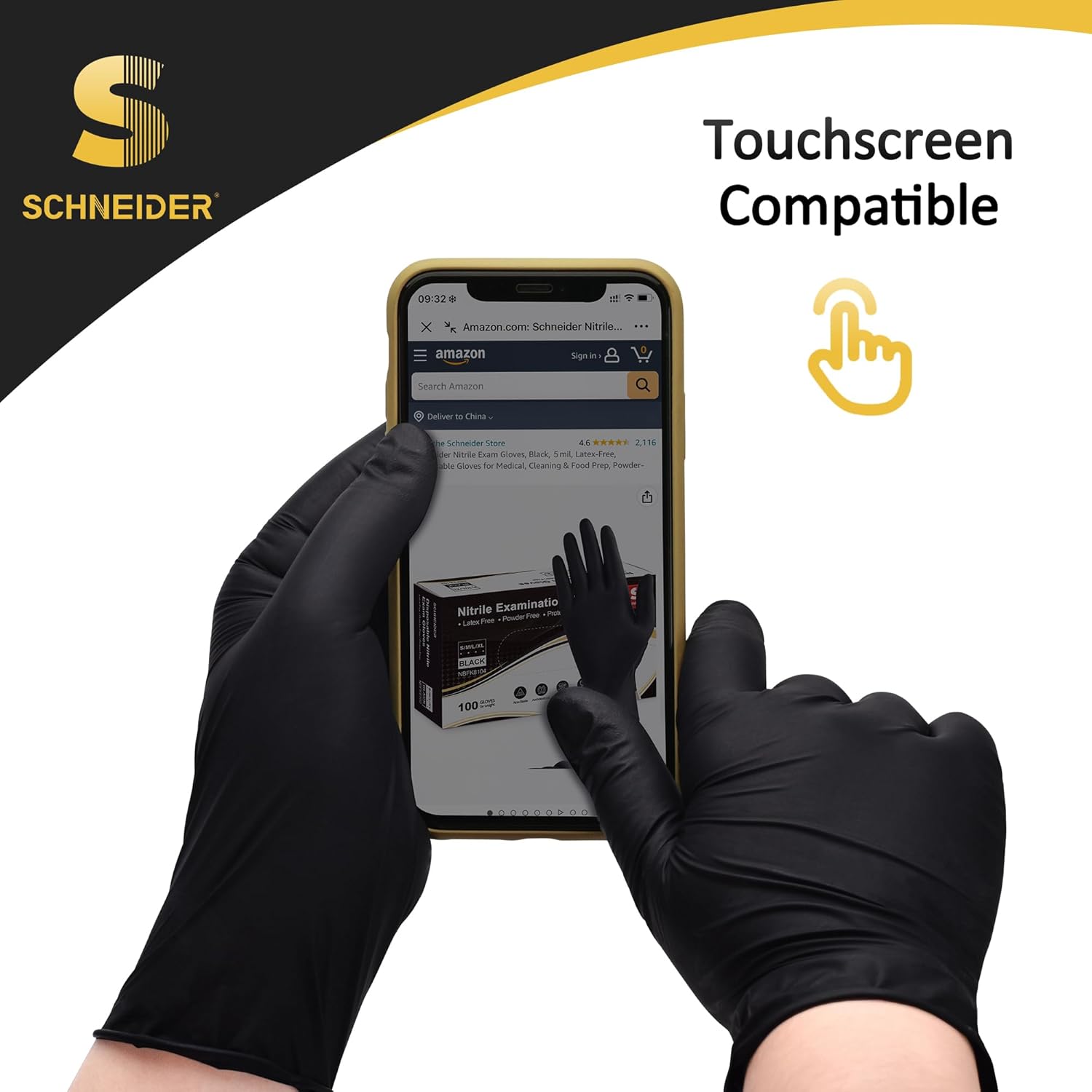 Schneider Guantes de nitrilo para examen, color negro, talla S, caja de 100 unidades, guantes desechables de nitrilo de 5 mil, sin látex, sin polvo,