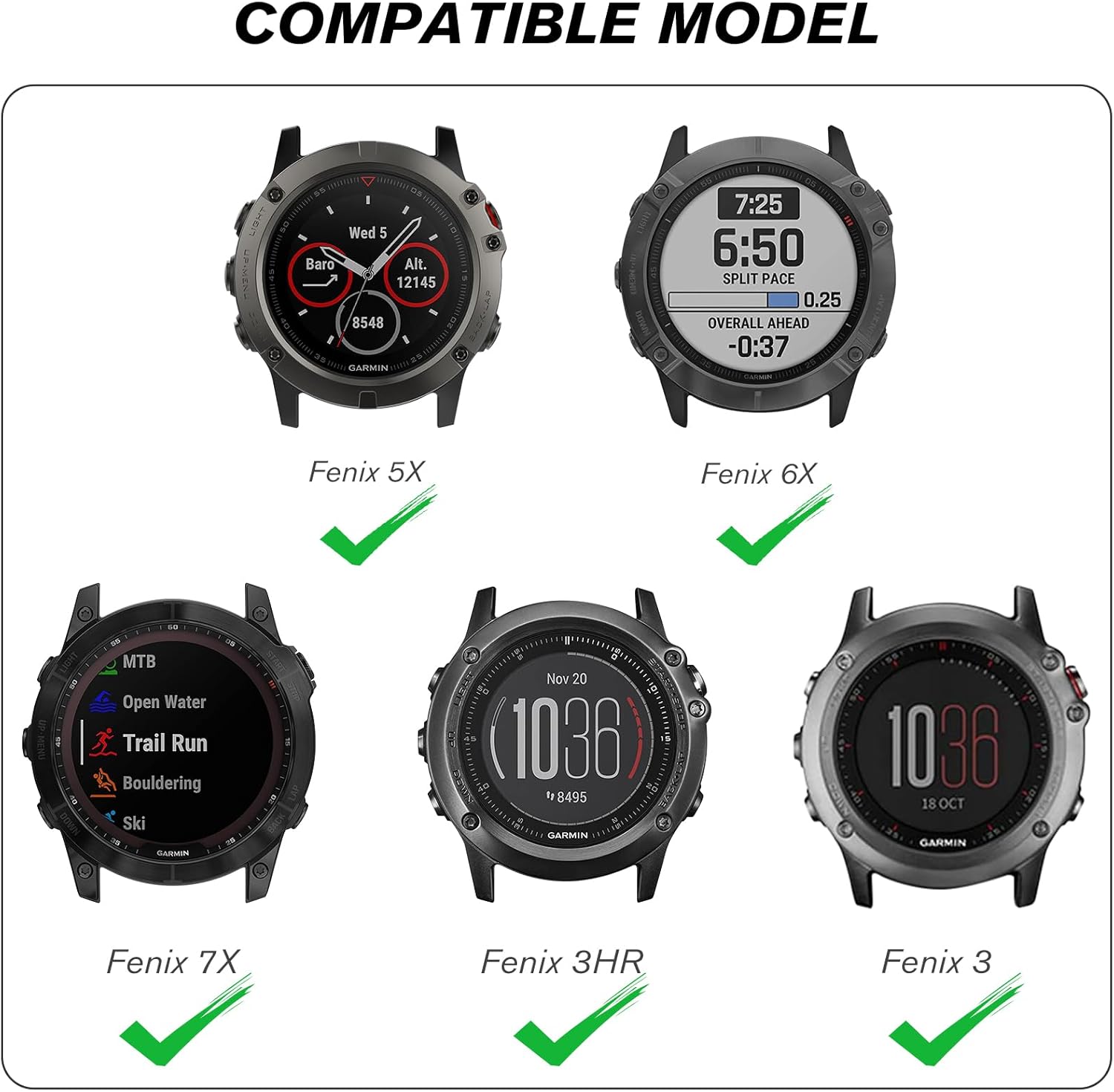 Fintie Correa compatible con Garmin Fenix 5X5X Plus, Fenix 6X6X Pro, Fenix 7X, Fenix 33 HR, Descent MK1D2 Delta PXD2 Charlie, correa deportiva de