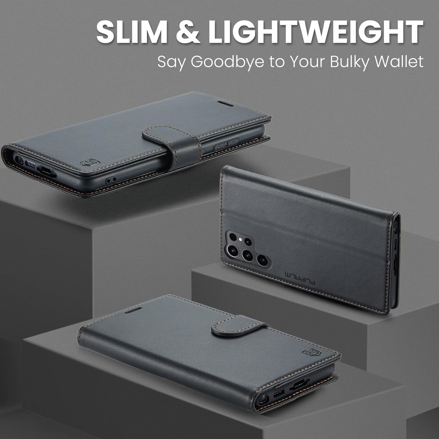 Funda tipo cartera para Samsung Galaxy S23 Ultra con bloqueo RFID, soporte para tarjeta de crédito, de piel sintética, función atril, funda