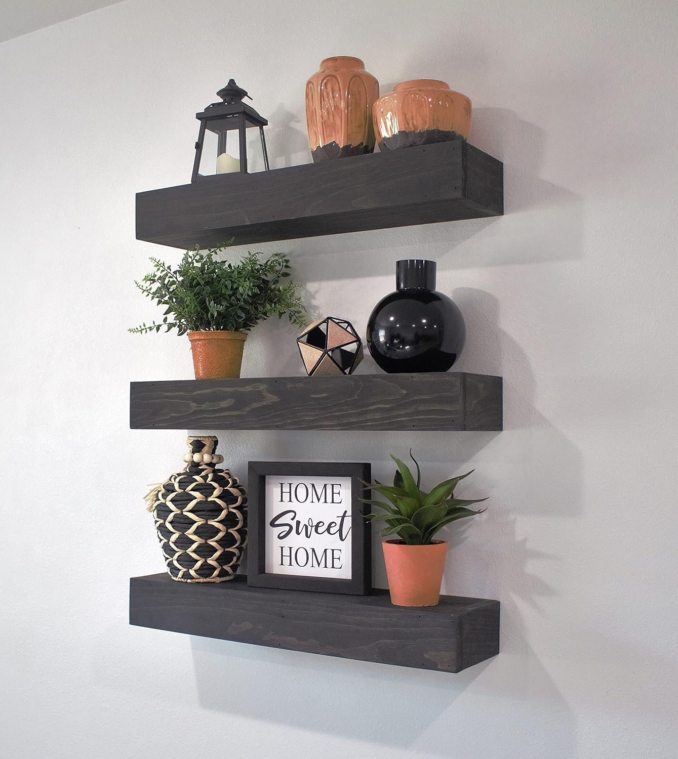 Floating shelves wood-farmhouse shelves-black shelves above toilet-wall shelves-rustic wall shelf-gray floating shelves-kitchen shelf (36″, Walnut)