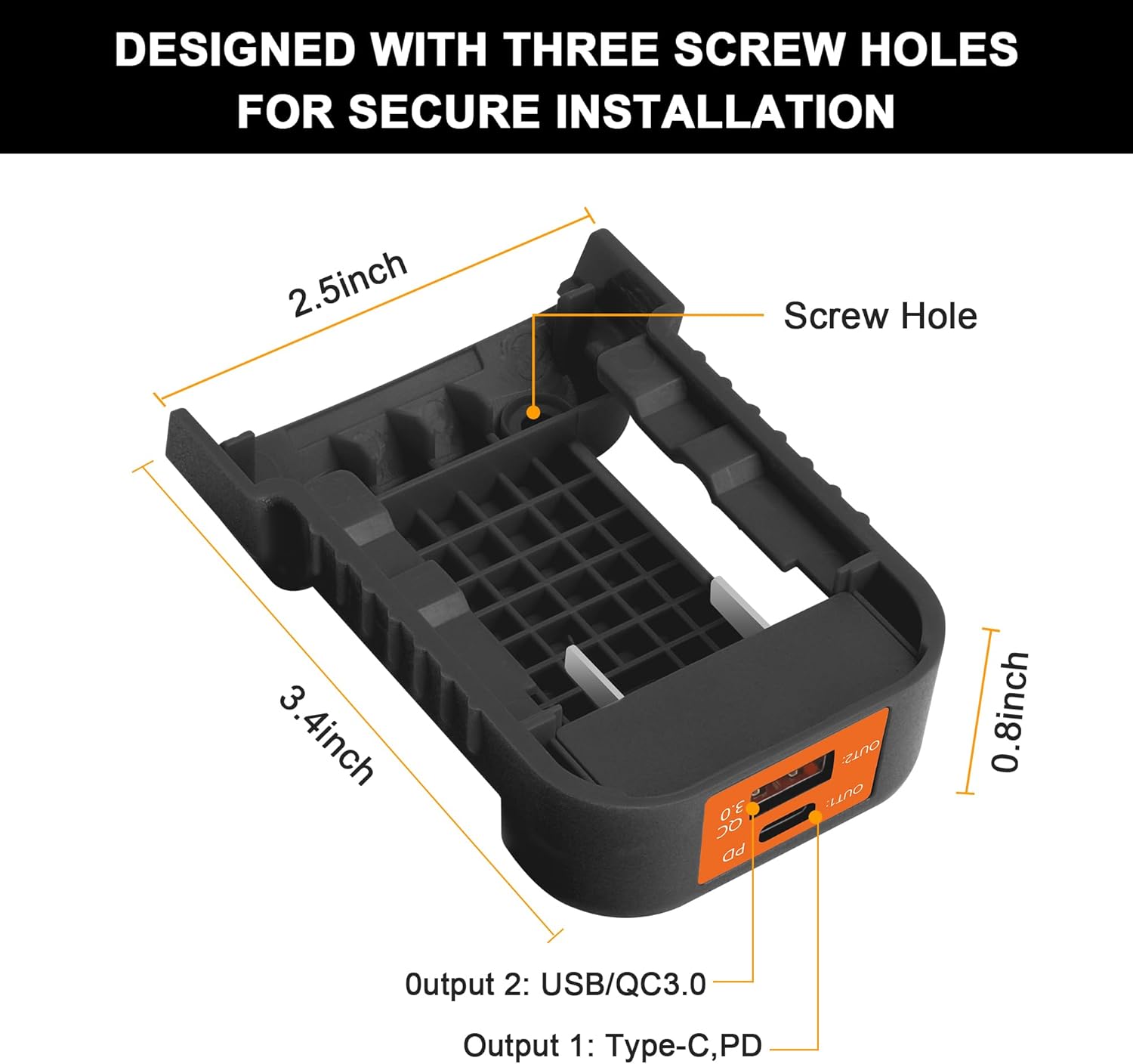 Paquete de 2 adaptadores de cargador USB negro, compatible con batería Dewalt de 20 V 60 V Max, con carga rápida tipo C y puertos USB (solo