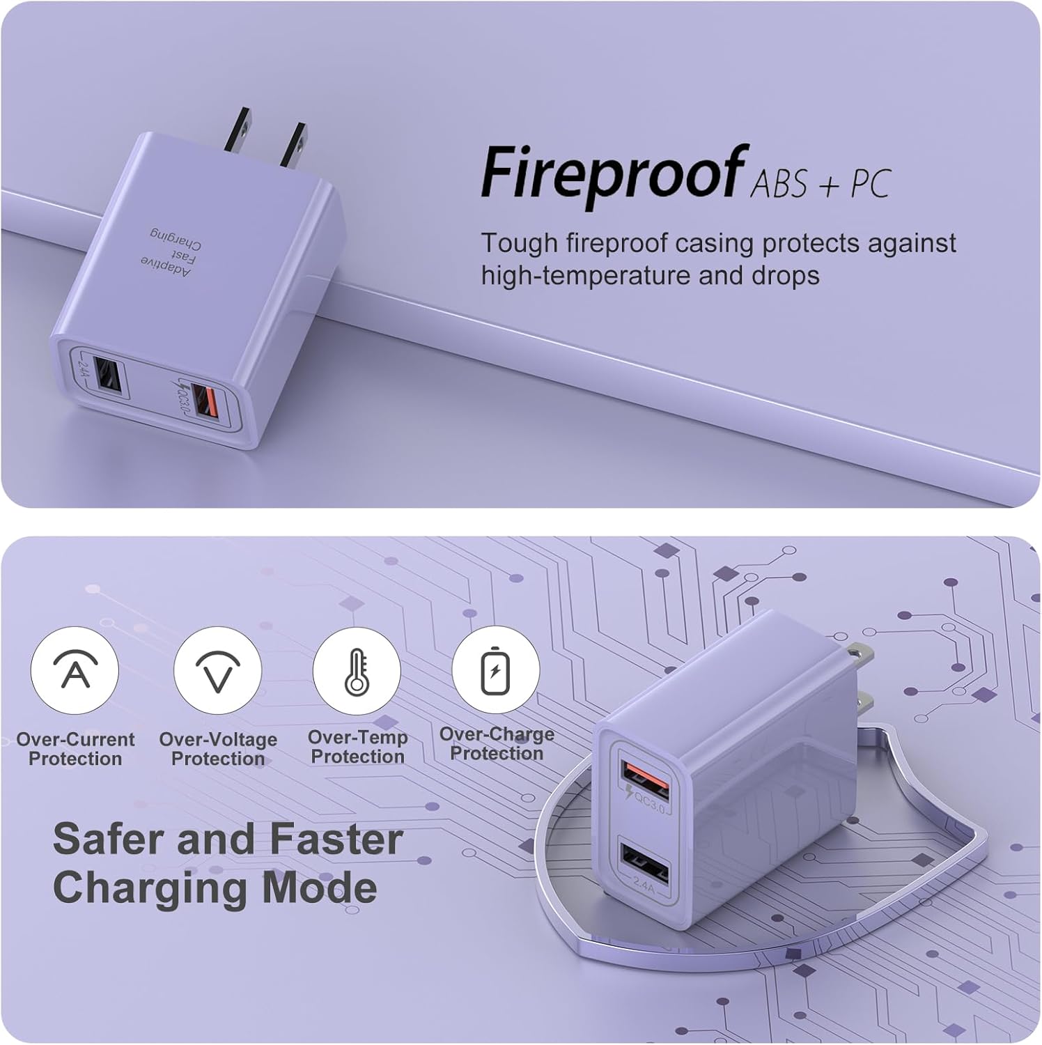 Paquete de 4 Cargador de pared USB-C, adaptador de corriente QC 3.0 de doble puerto duradero de 30 W, bloque de carga de doble enchufe rápido