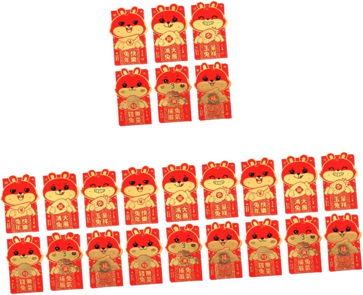 ABOOFAN 72 Pcs zodiac rabbit year packet chinese red envelope kids paper cute rabbit red packets spring festival bag Lucky China rabbit red