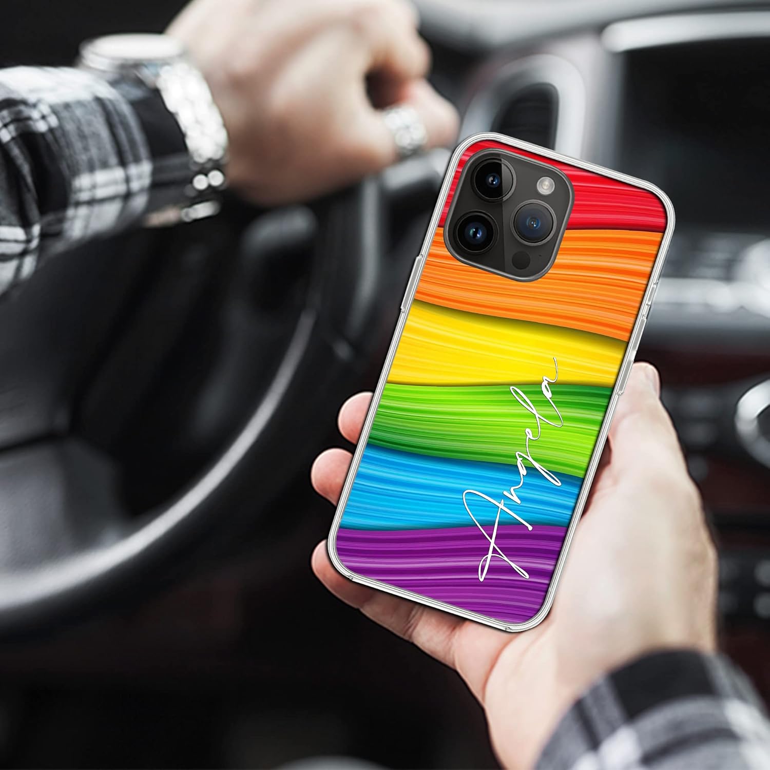 CASEZILY Funda LGBT personalizada con diseño de rayas de arcoíris, transparente, compatible con iPhone 15, 14, 13, 12, 11, X, Xs, Xr, 8, 7, 6s, Mini