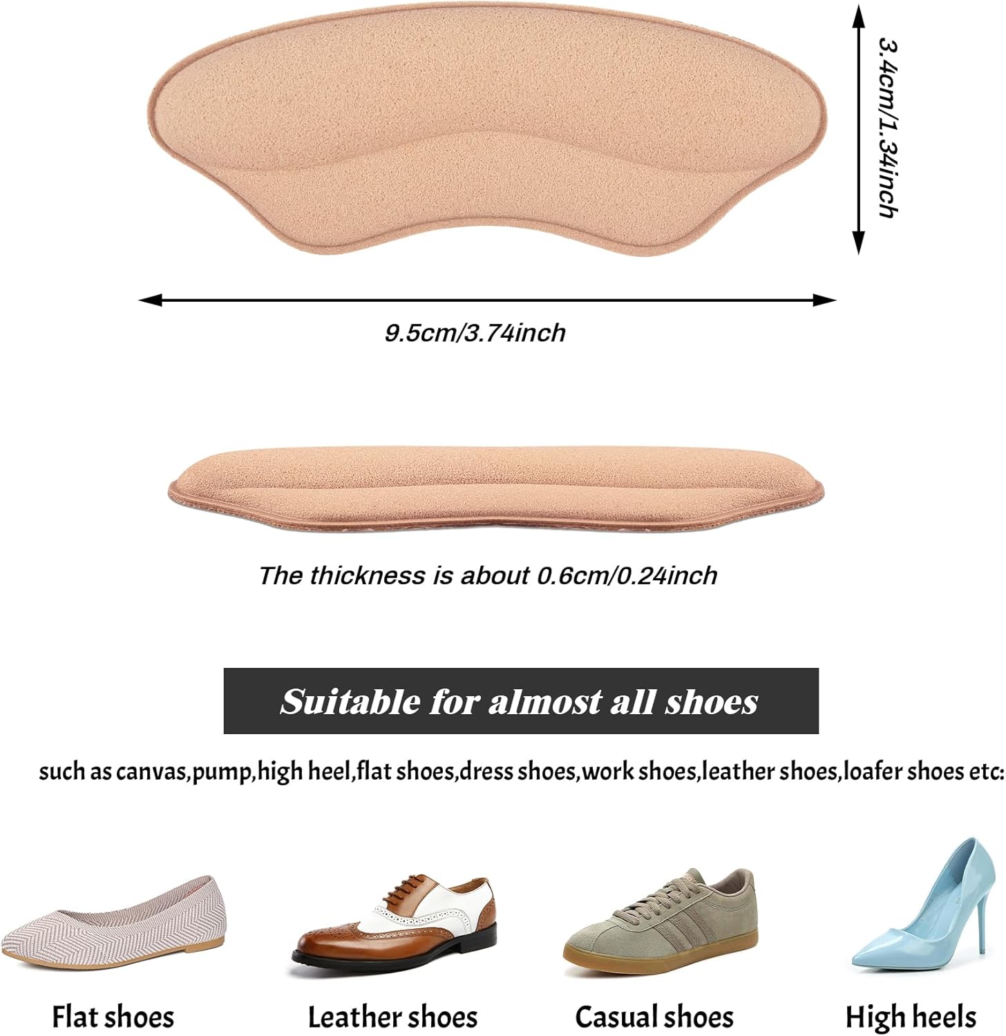 Makryn Almohadillas de talón de espuma prémium para zapatos que son demasiado grandes, almohadillas para la parte trasera del talón, protectores de