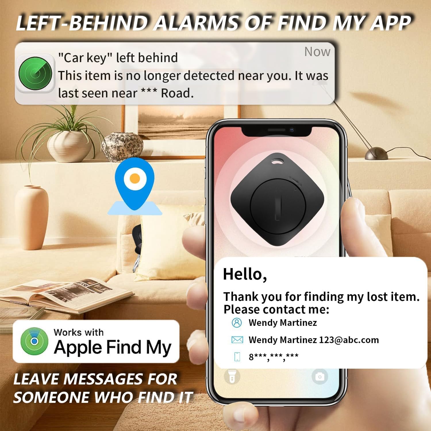 Buscador de llaves con localizador de artículos Bluetooth, funciona con Find My, rastreador de llaves perdidas con artículo de sonido, rastreador de