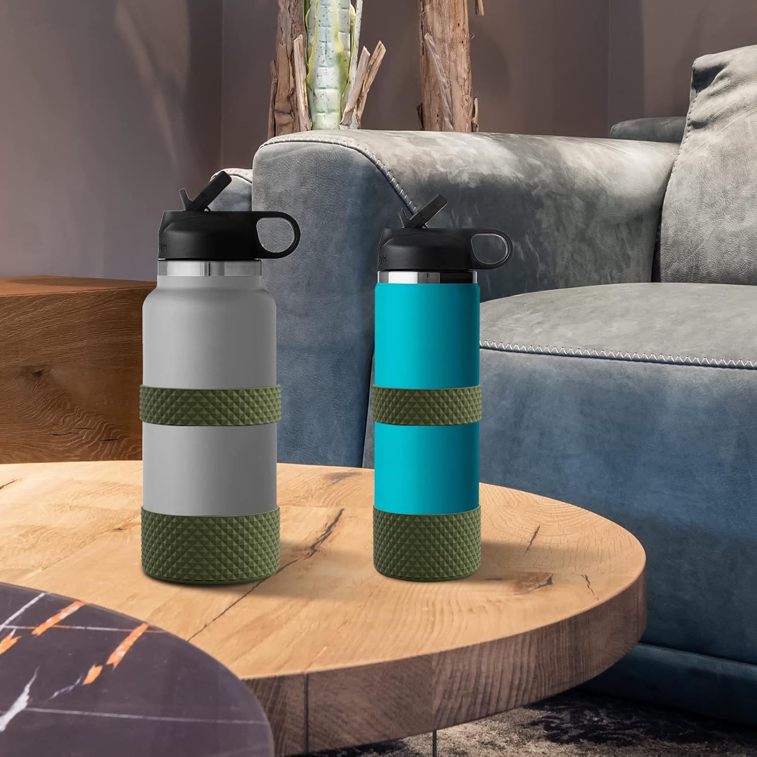 Funda para botella de agua, doble protección de silicona con textura de diamante, compatible con botella Hydro Sport de 12 a 40 onzas, funda