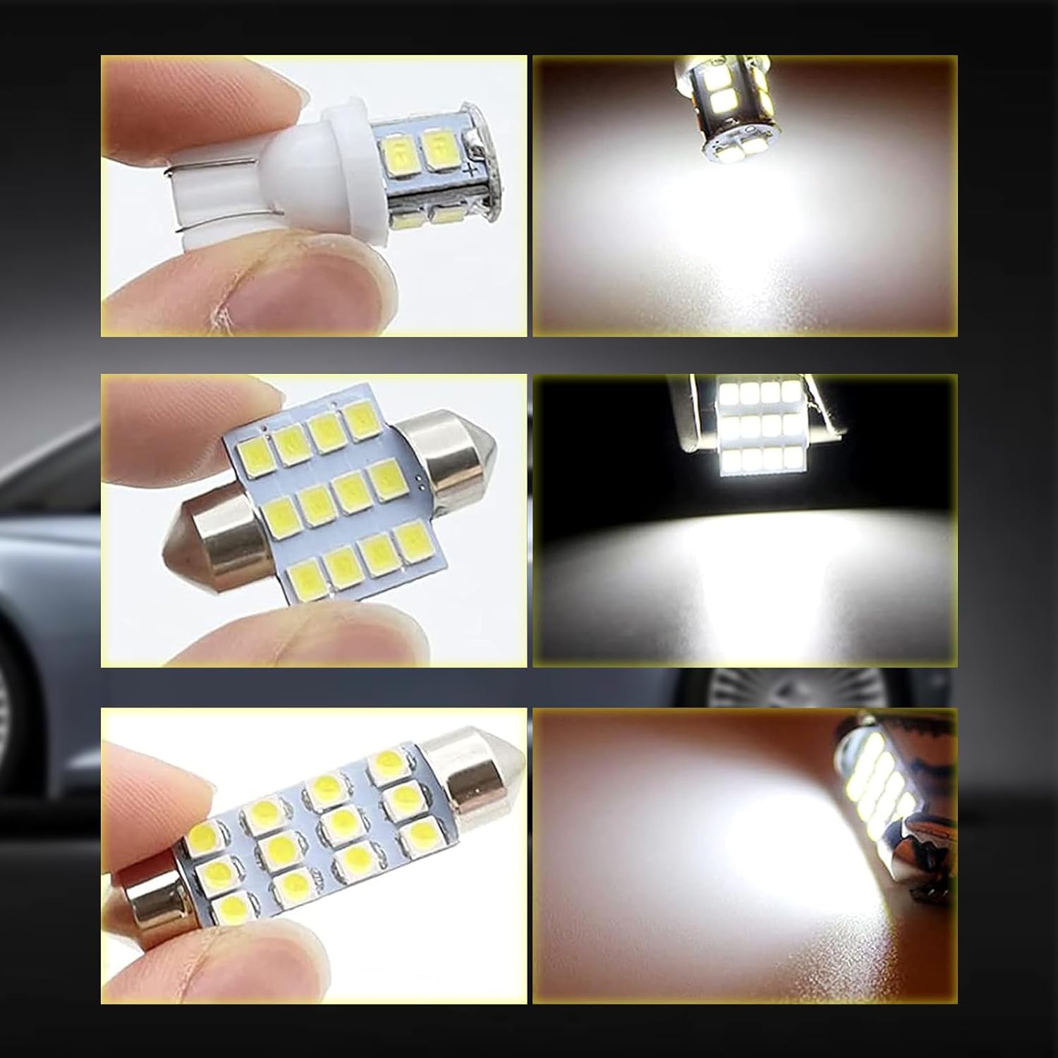 Crynod Juego de 20 luces LED para automóvil, T10 de 1.220 in, 1.654 in, 6000 K, luz de lectura de techo de alto brillo, 500 lm de ancho, luz de