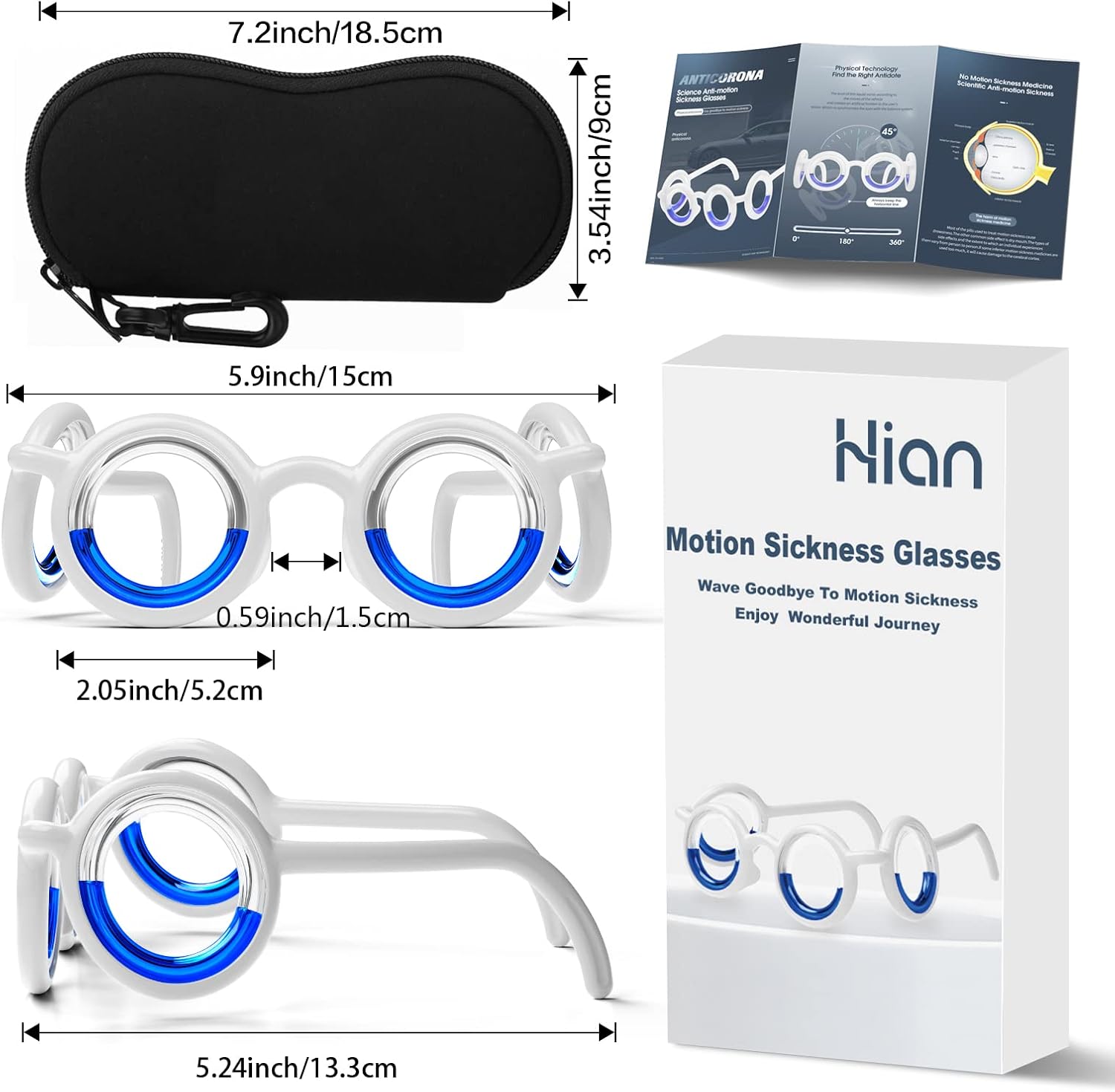 Gafas para mareo por movimiento, gafas para enfermedad de automóvil, aliviar el mareo, mareo y mareo, gafas antináuseas y vértigo, sin lentes