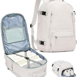 SEAFEW Mochila de viaje para mujer, mochila de mano aprobada por vuelo, mochilas casuales para cabaña, Blanco con compartimento para zapatos SEAFEW Mochila de viaje para mujer, mochila de mano aprobada por vuelo, mochilas casuales para cabaña, Blanco con compartimento para zapatos