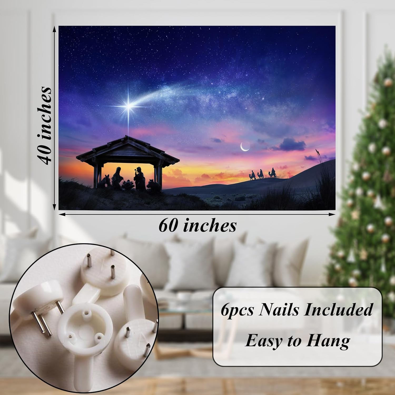 LB Tapiz de Natividad de Jesús, tres hombres sabios, tapiz para colgar en la pared, tapiz de estrella de Belén, póster cristiano de Navidad para