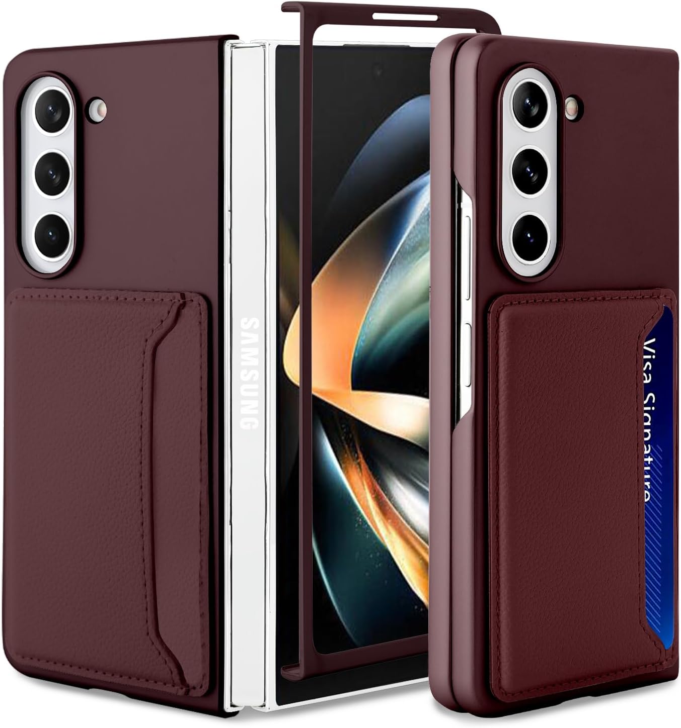 KANGHAR Funda tipo cartera para Samsung Galaxy Z Fold 5 con 2 ranuras para tarjetas de crédito, protección de cuerpo completo, funda delgada para