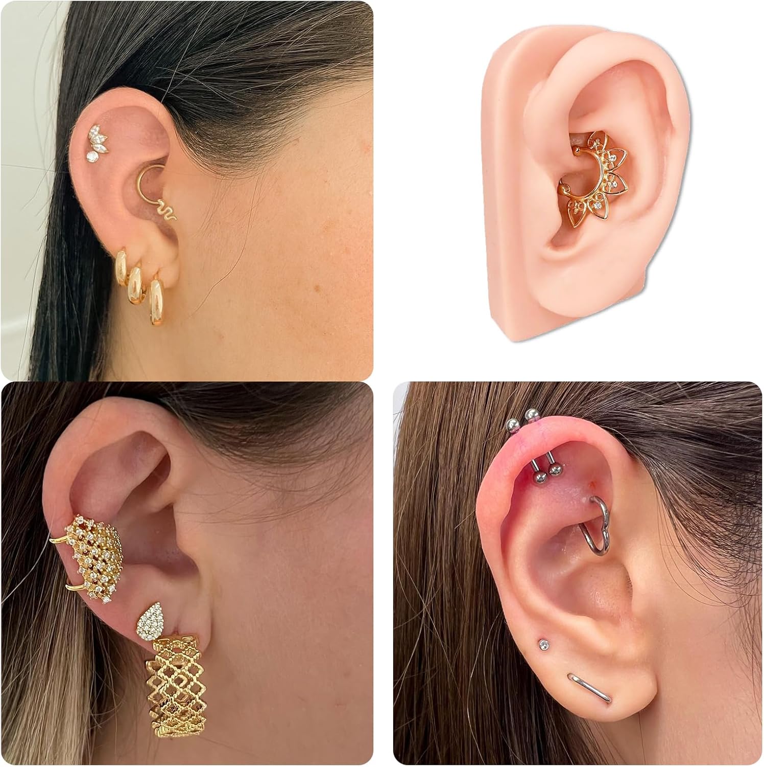 Piercing de silicona para practicar piezas corporales, 7 piezas para orejas, nariz, lengua, boca, ombligo, juego de modelos para práctica de