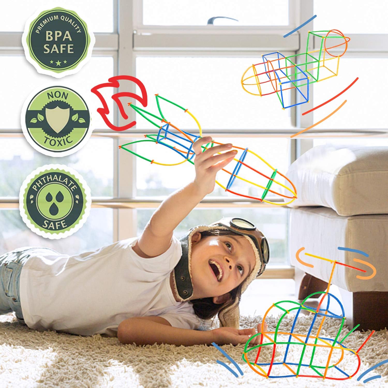 ZOZOPLAY Juguetes de construcción de paja, 300 piezas, conectores de pajitas de construcción, divertidos juguetes educativos de construcción de