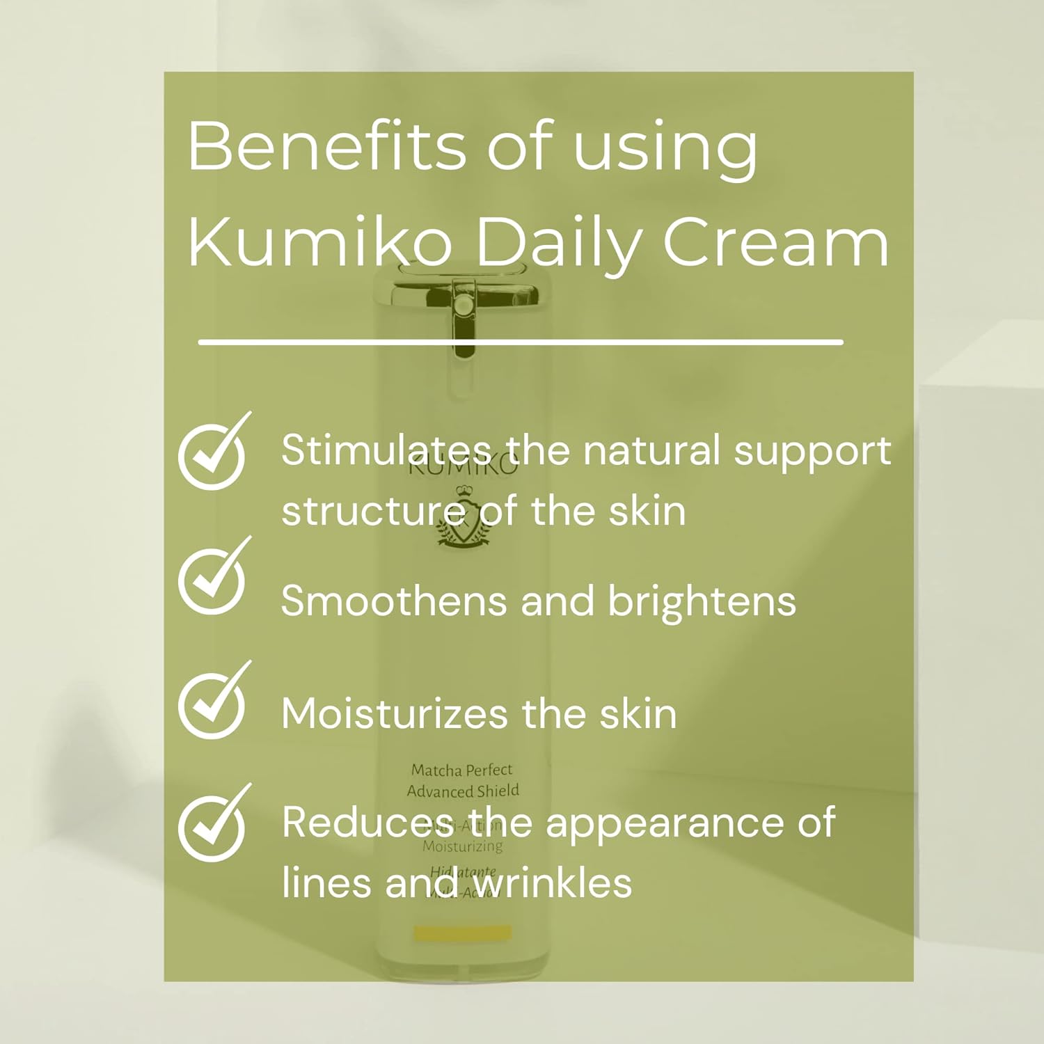 KUMIKO Matcha Perfect Advanced Shield – Hidratante de belleza multiacción sin edad para todo tipo de piel, piel sedosa, suave, de aspecto juvenil,