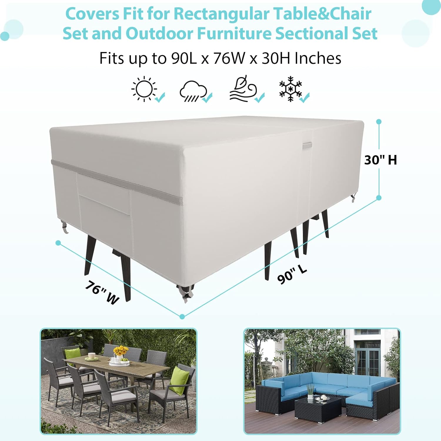 MR. COVER Fundas de muebles de exterior para muebles de patio, fundas de mesa de patio para muebles de exterior, 90 pulgadas de largo x 64 pulgadas