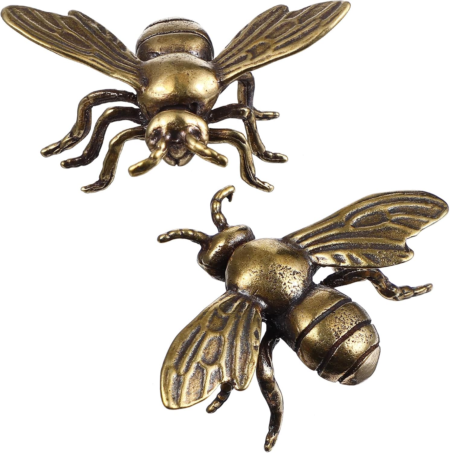 Veemoon 2 figuras de abeja doradas, figuras de insectos de animales de latón, estatua de Feng Shui, juguetes de escultura de oro para escritorio