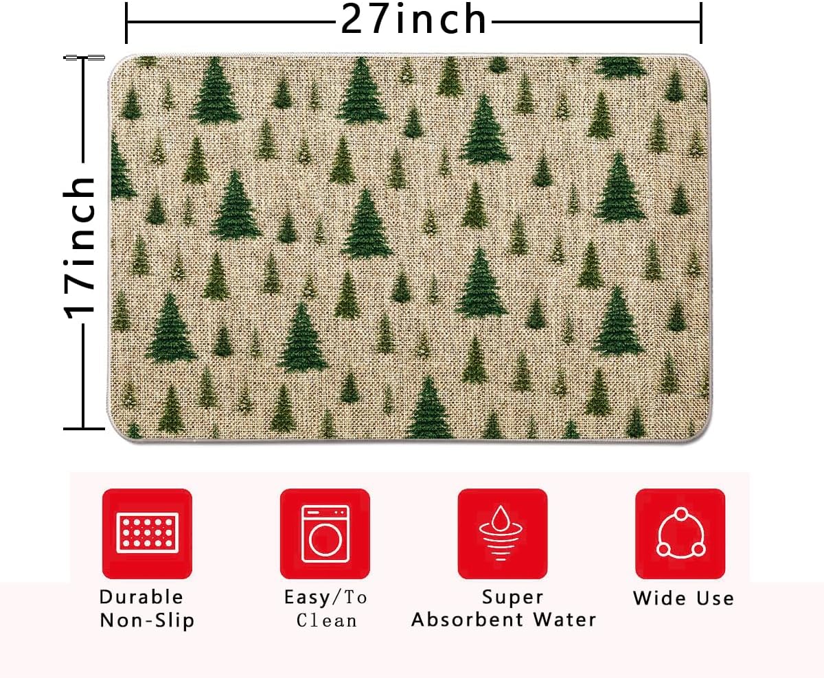 Tapete de Navidad para puerta de exterior, tapete de árbol de Navidad, tapete de entrada verde, tapete de puerta de invierno, decoración de casa de
