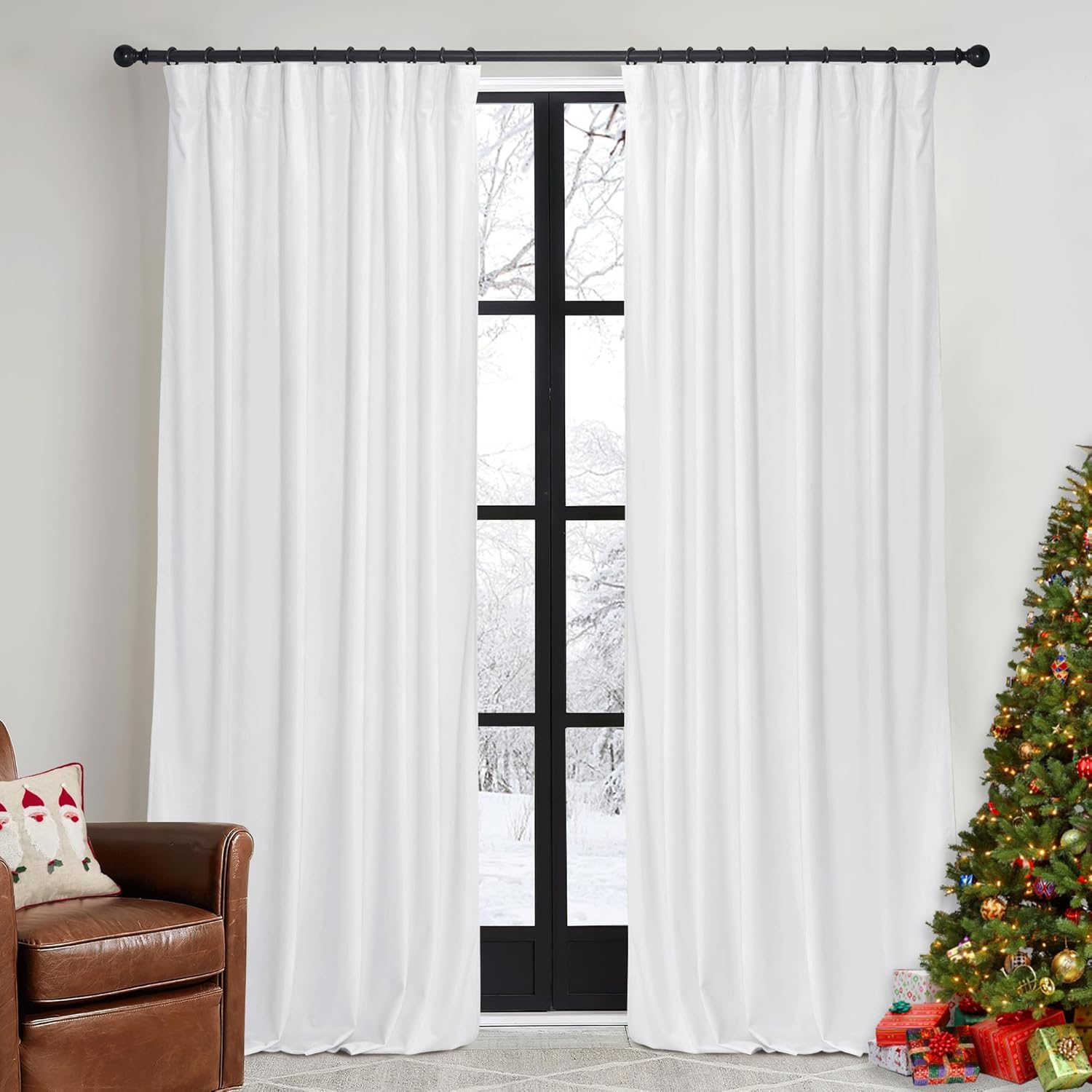 RYB HOME Cortinas de terciopelo blanco puro de 90 pulgadas para dormitorio, cortinas verticales reductoras de luz de lujo, decoración simple del