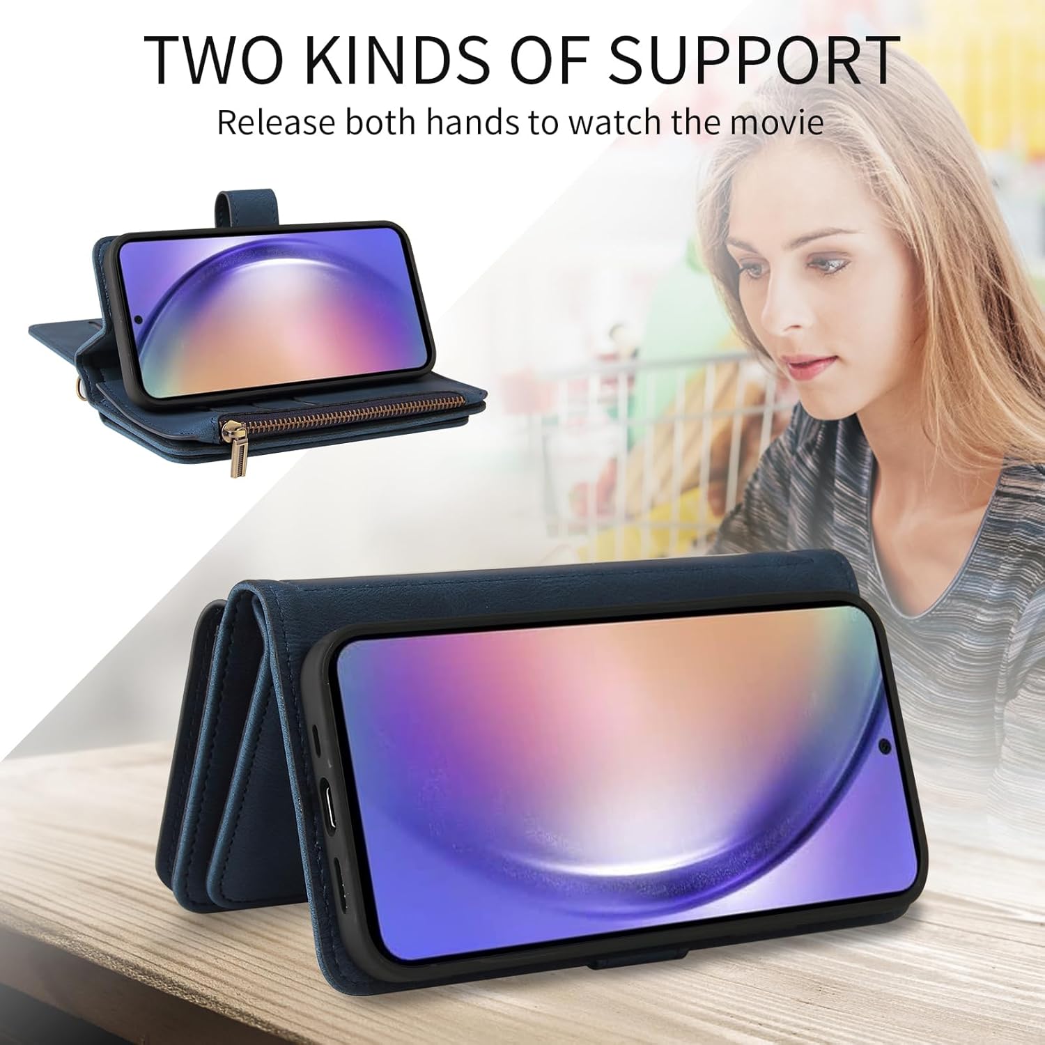 Asuwish Funda de teléfono para Samsung Galaxy A54 5G Funda tipo cartera con protector de pantalla de vidrio templado y correa de muñeca de cuero con