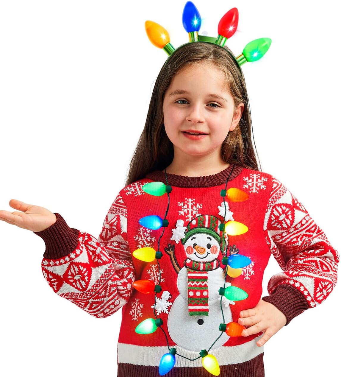JOYIN Paquete de 2 accesorios de Navidad, collar de Navidad con 12 bombillas y diadema de Navidad con 4 bombillas, suministros de accesorios para