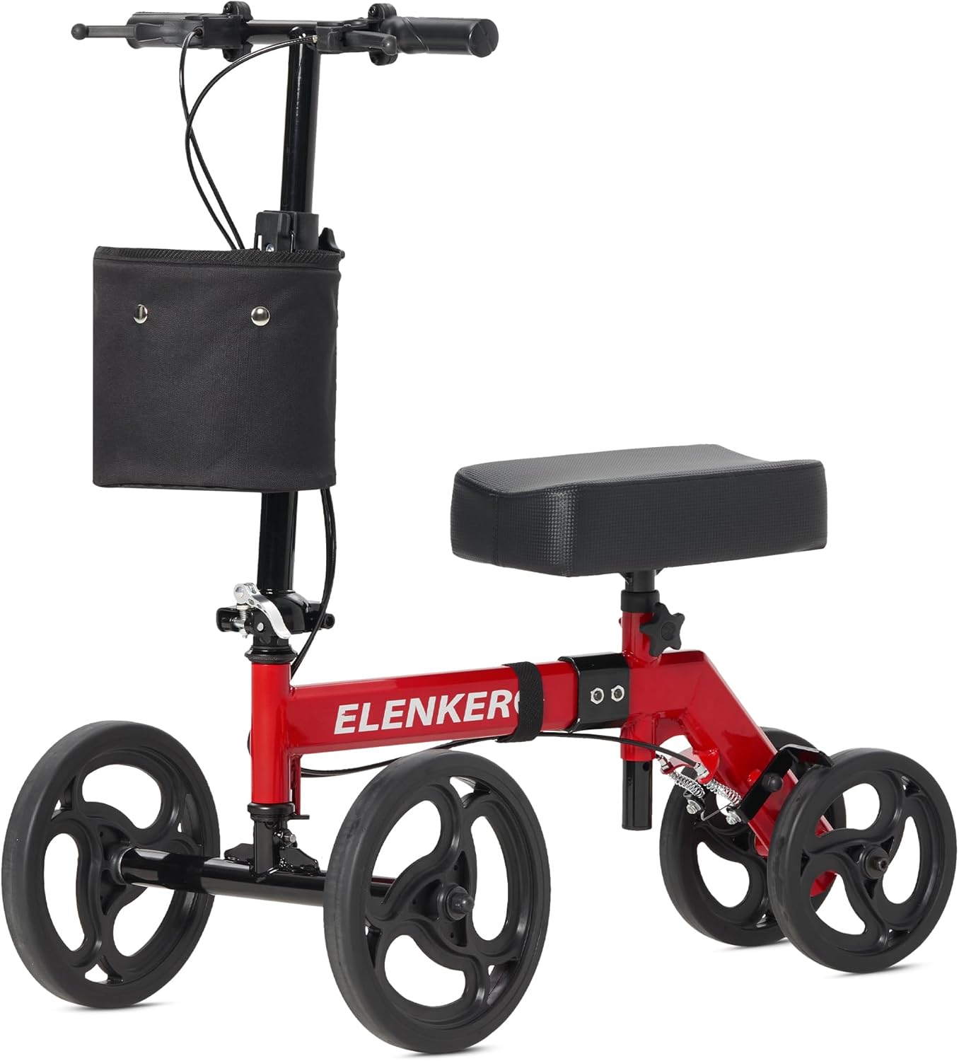 ELENKER Patinete médico de lujo orientable para lesiones en el pie, muletas compactas, alternativa, color rojo brillante