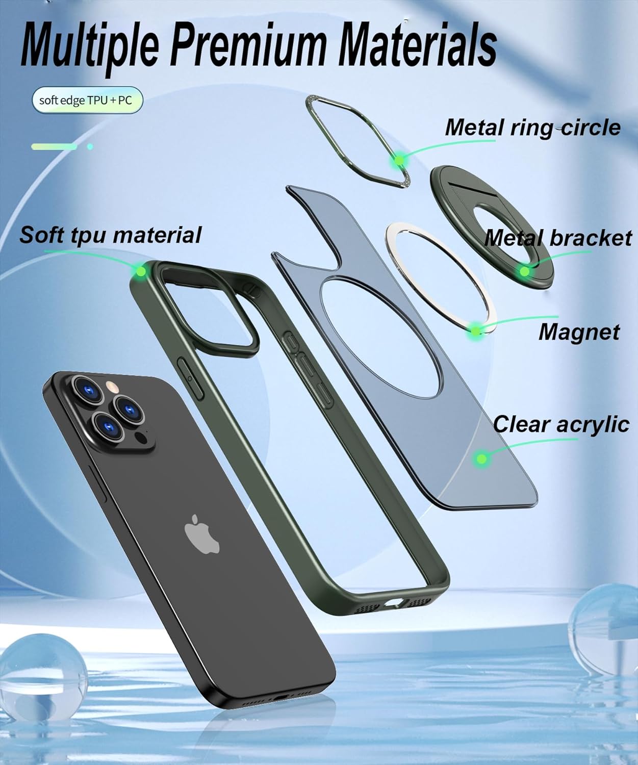 Funda magnética para iPhone 15 Pro Max compatible con Magsafe, grado militar, a prueba de golpes, mate, delgada, con soporte de anillo magnético