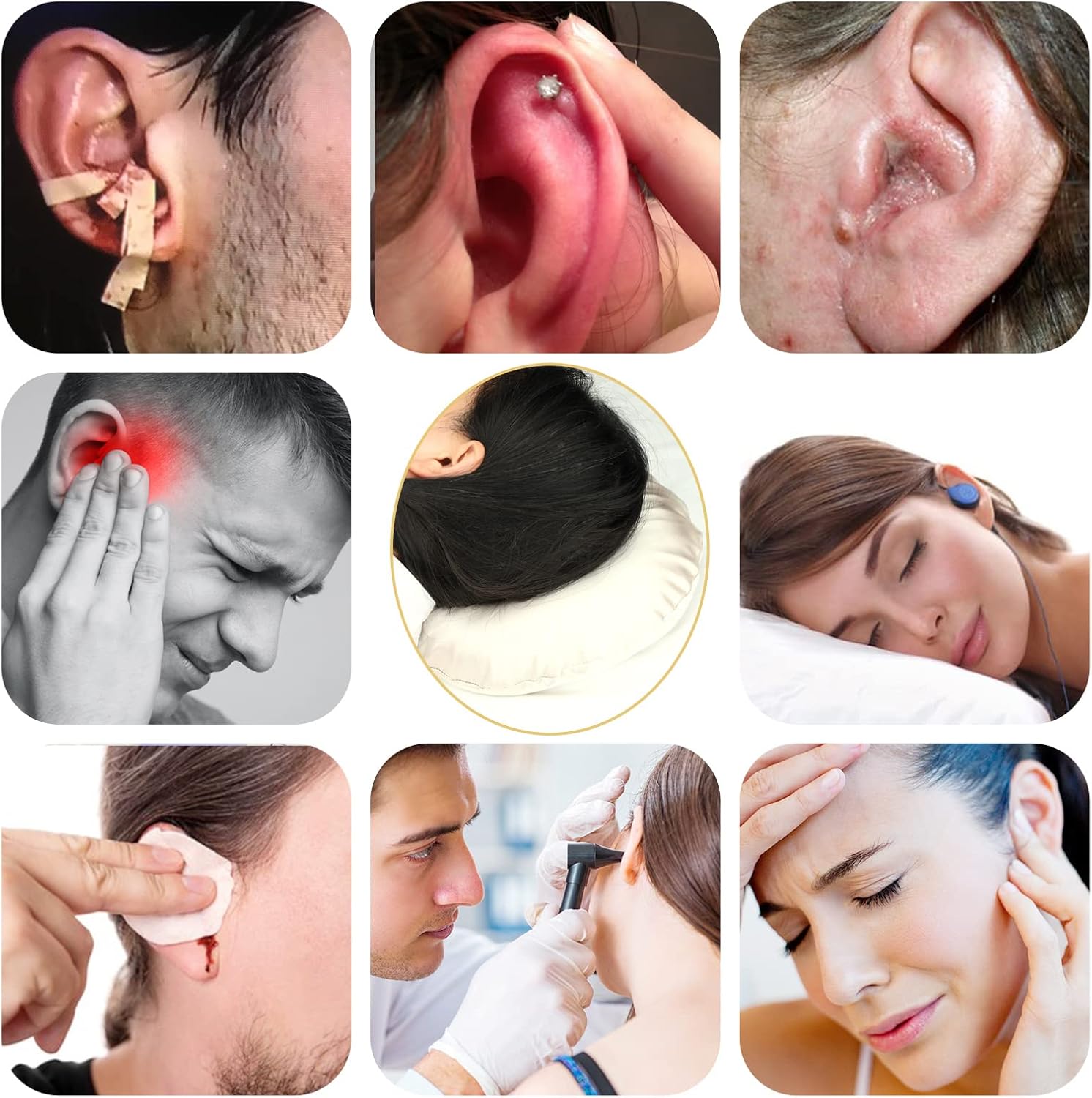 Funda de almohada de seda suave con agujero para piercing de oreja, funda de almohada de seda para cabello y piel, duermen de lado, dolor de oído,