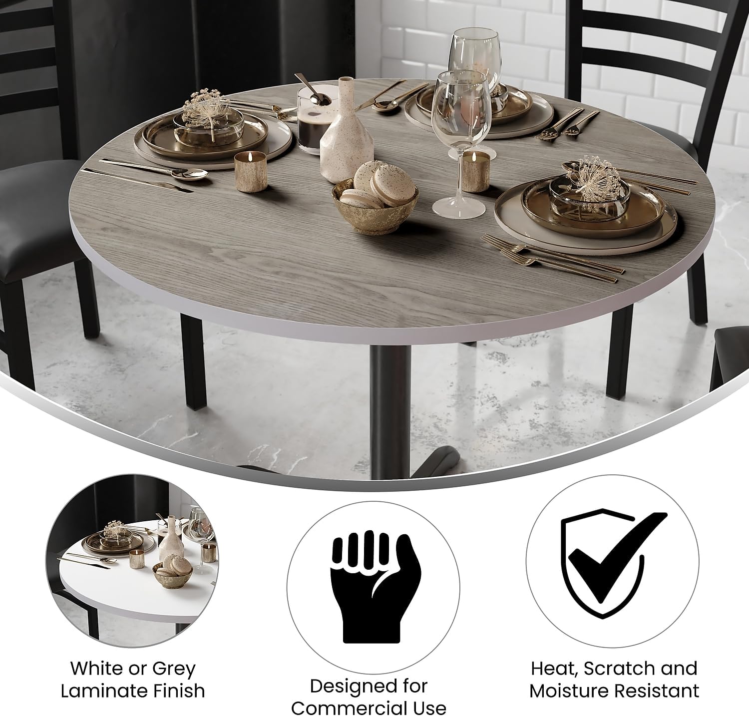 Flash Furniture Mesa redonda de 42 pulgadas, tapa laminada reversible, blancogris