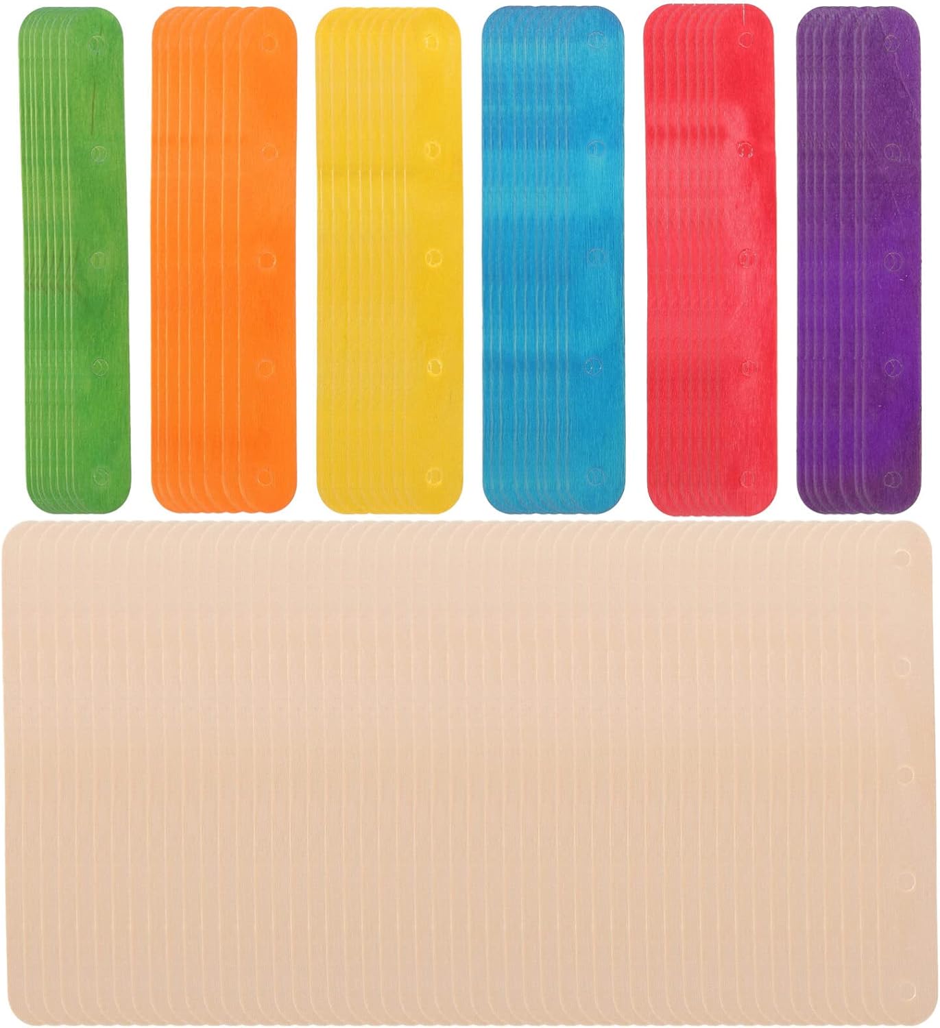 MAGICLULU 100 palitos de madera coloridos para helados con agujeros, colores mixtos, palitos grandes de madera para manualidades (colorido + color