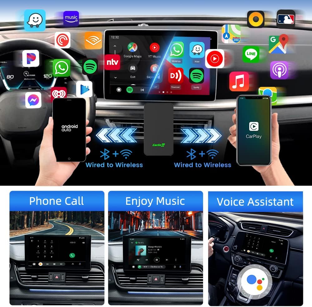 Carlinkit Adaptador CarPlay 2Air 5.0, 2-Dual-Convertir CarPlay con cable a Android Auto inalámbrico y con cable a inalámbrico, para CarPlay con