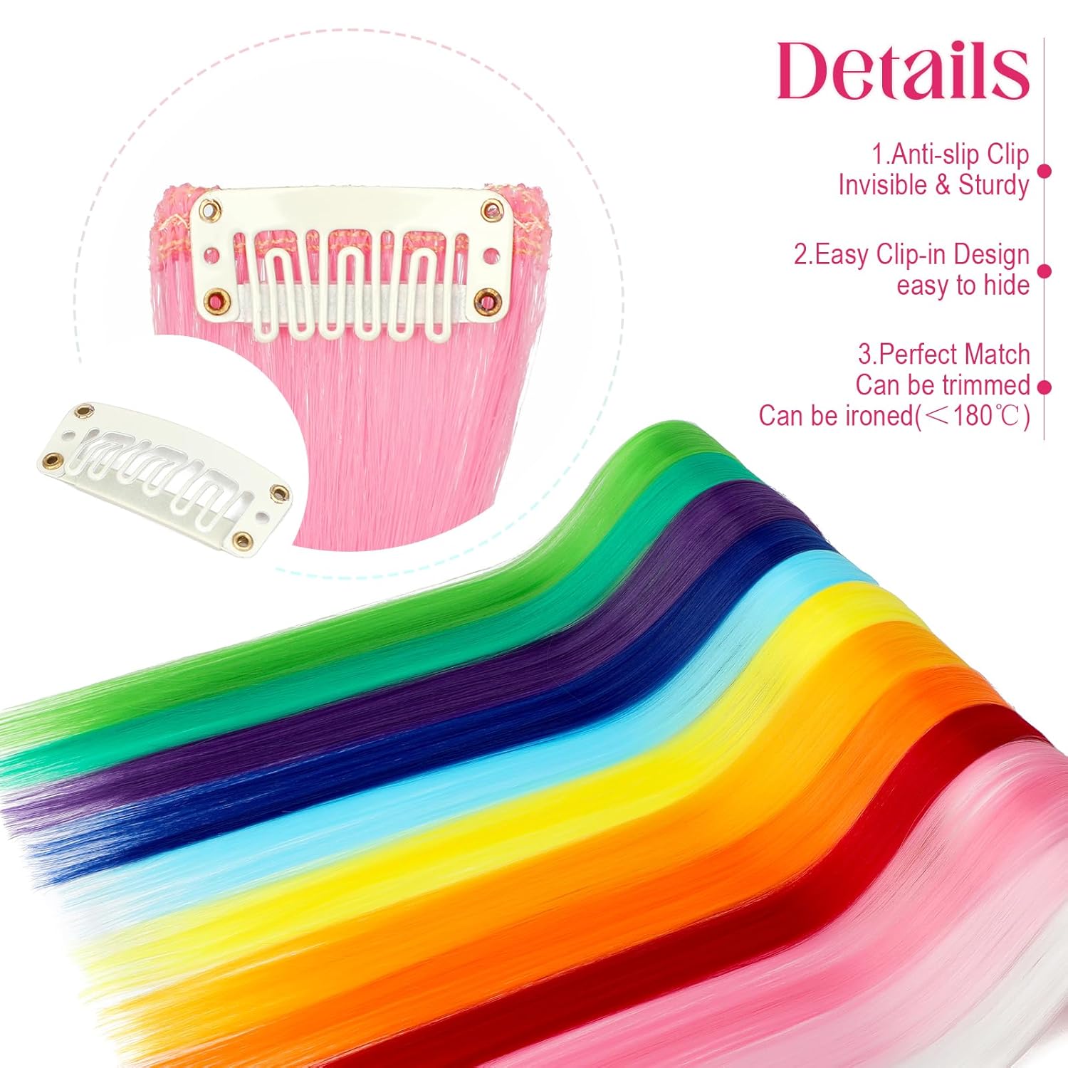 Felendy Extensiones de cabello de colores, 12 piezas de extensiones de cabello azul con clip, extensiones de cabello lacio coloridas, disfraces de