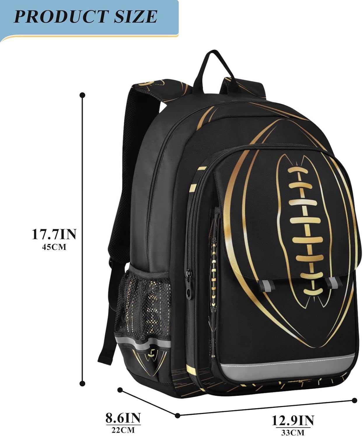 American Football Gold – Mochila escolar ligera para laptop, mochila de viaje para estudiantes con rayas reflectantes, Varios colores, Mochilas